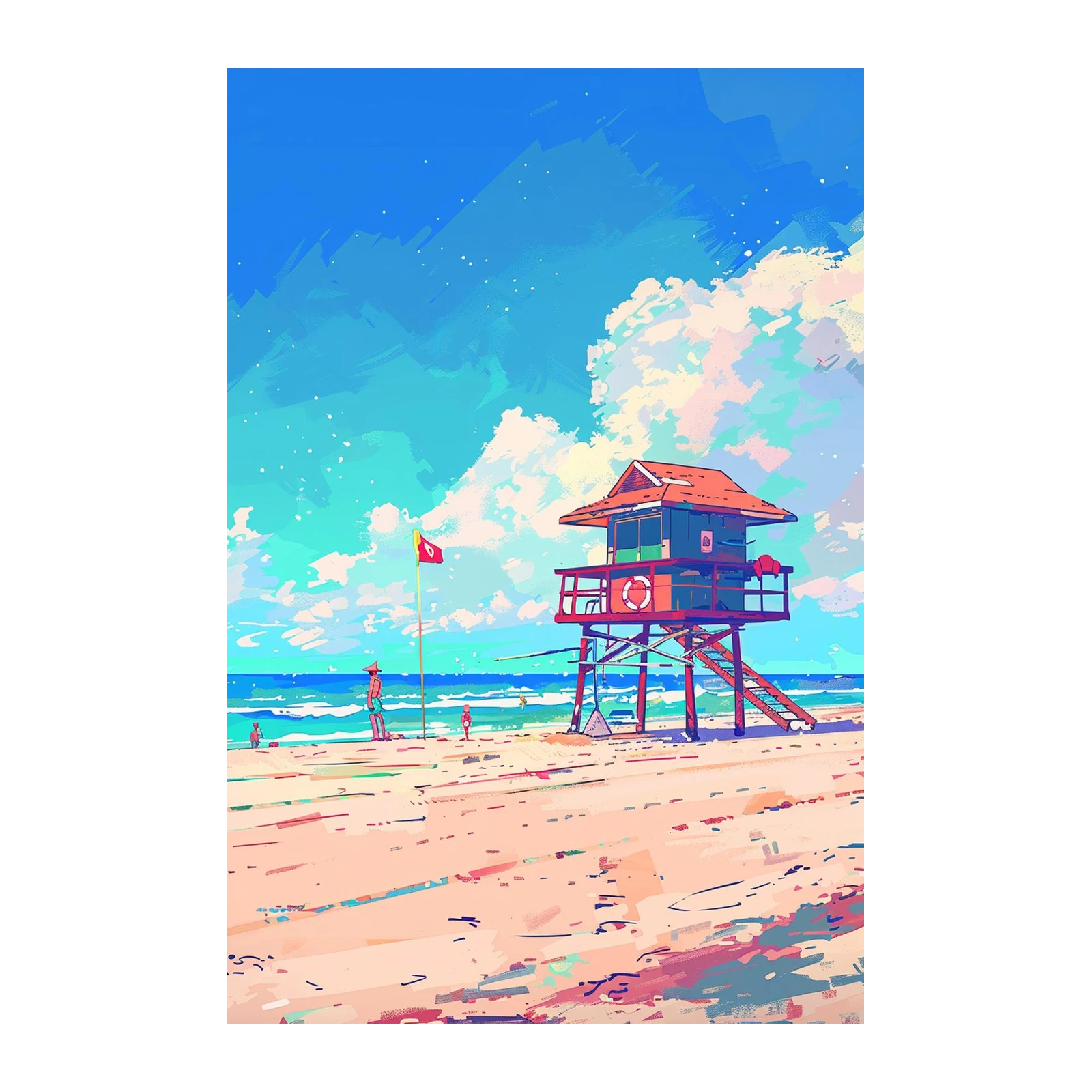 Vibrant Beach Lifeguard Tower Wall Art