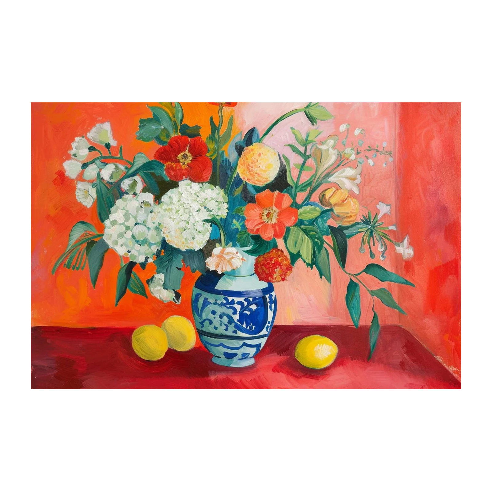 Vibrant Floral Still Life with Lemons Wall Art