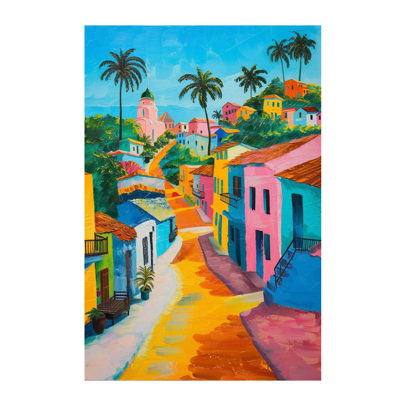Vibrant Tropical Street Palm Trees Wall Art