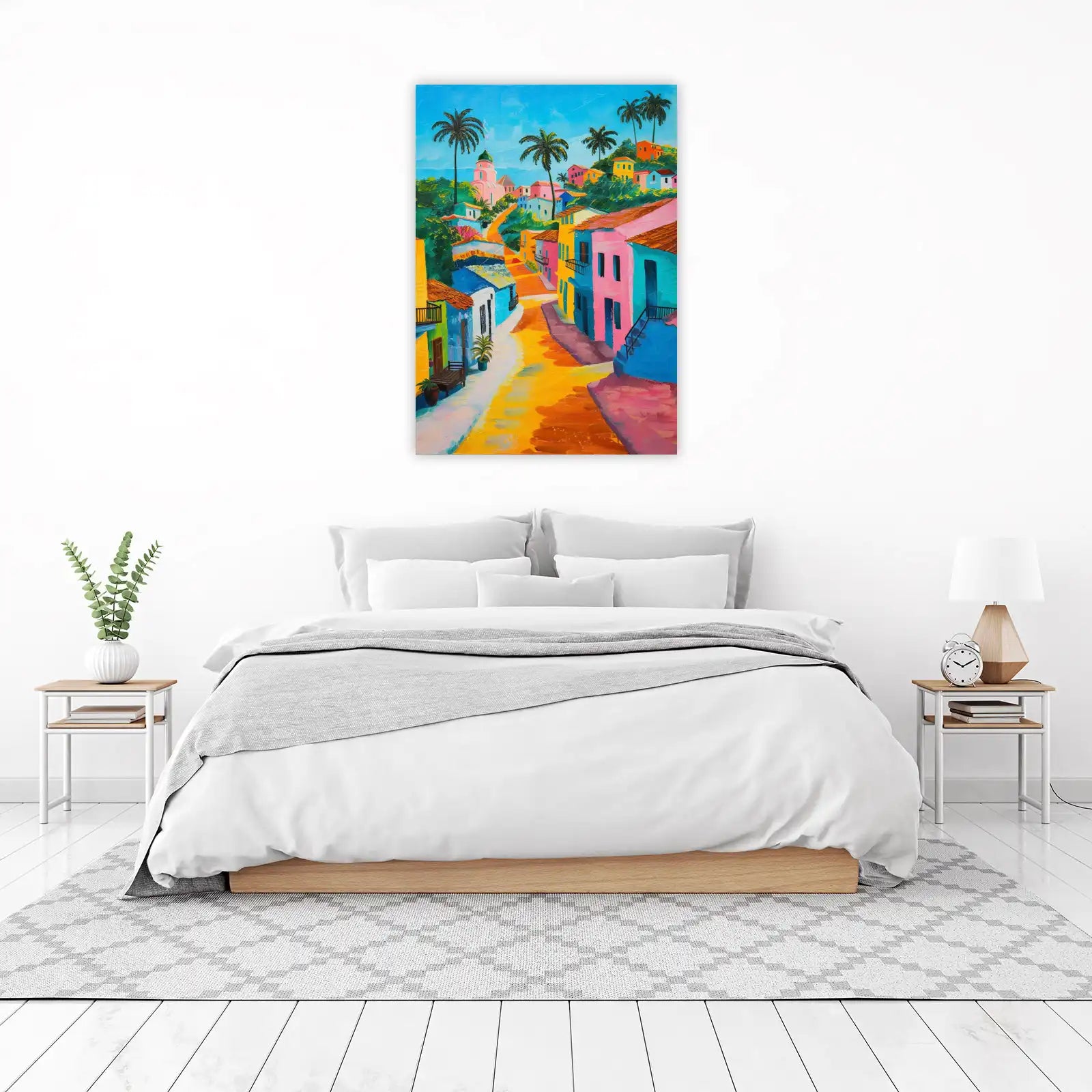 Vibrant Tropical Street Palm Trees Wall Art