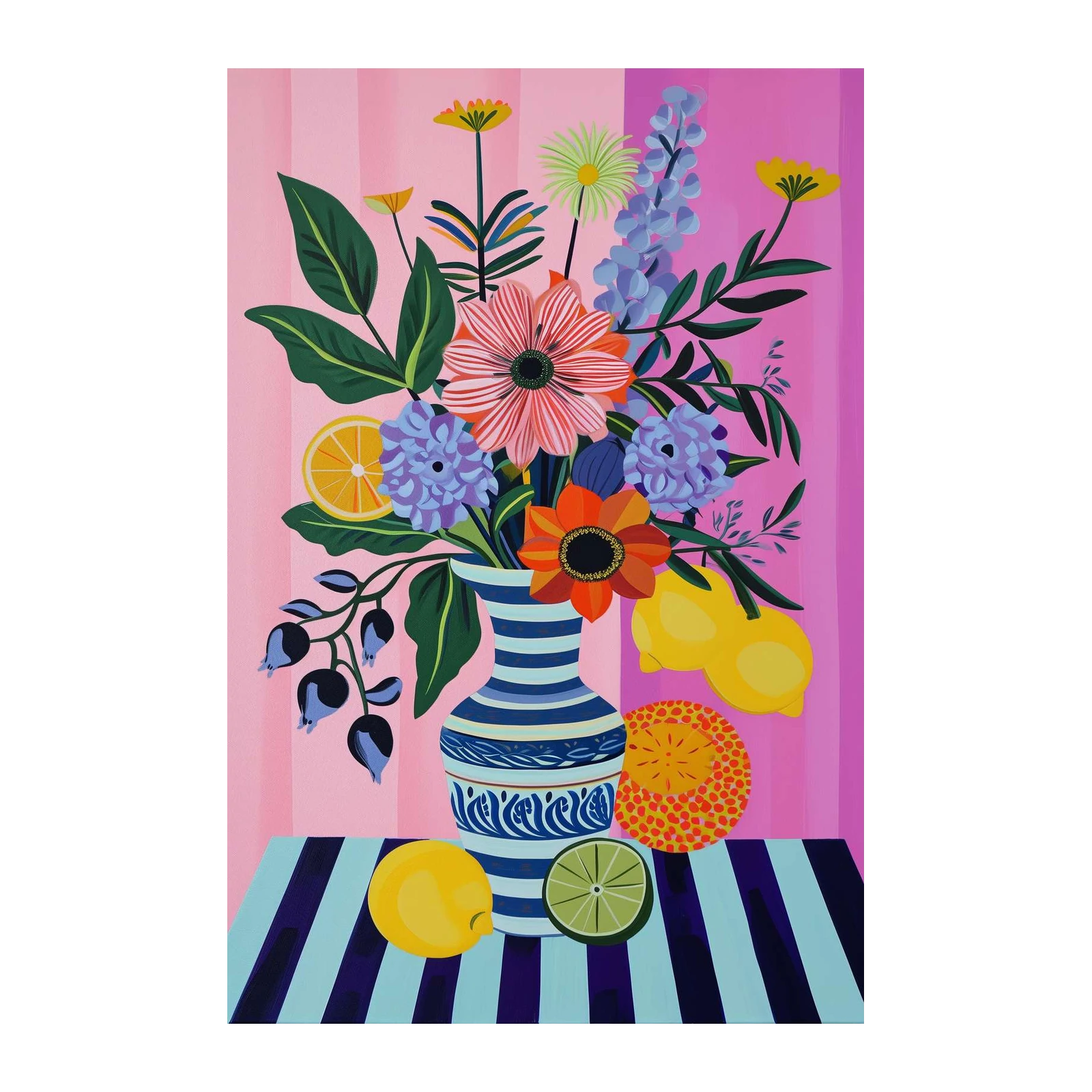 Vibrant Citrus Floral Still Life Wall Art