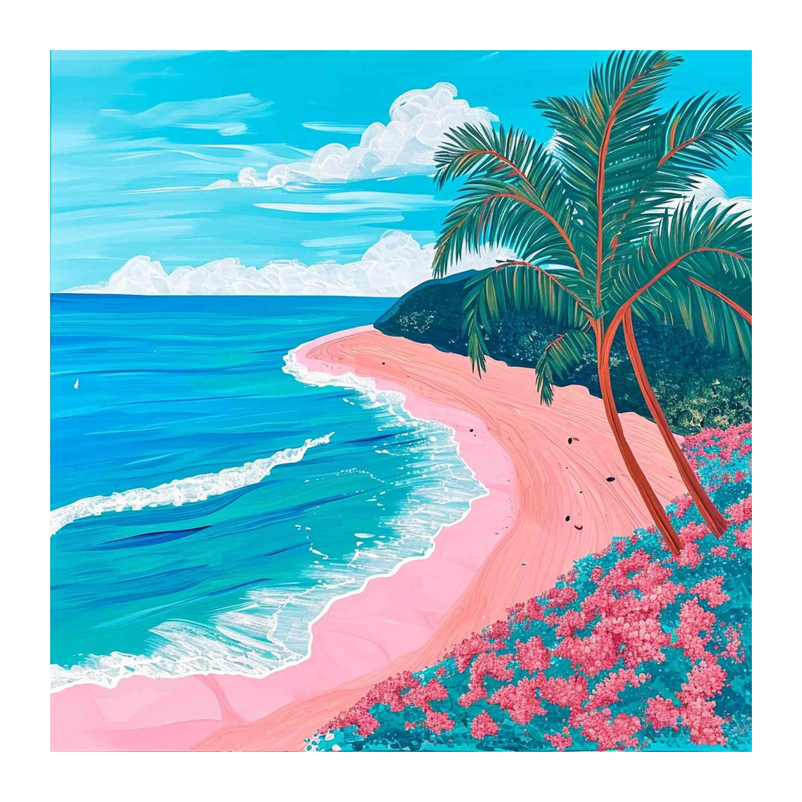 Tropical Pink Beach Paradise Palm Tree Wall Art