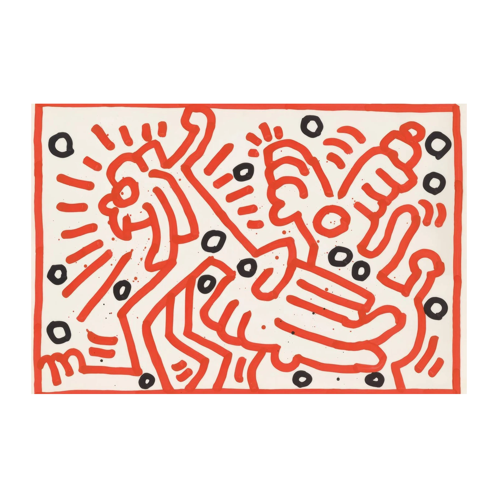 Vibrant Red Abstract Figures Wall Art