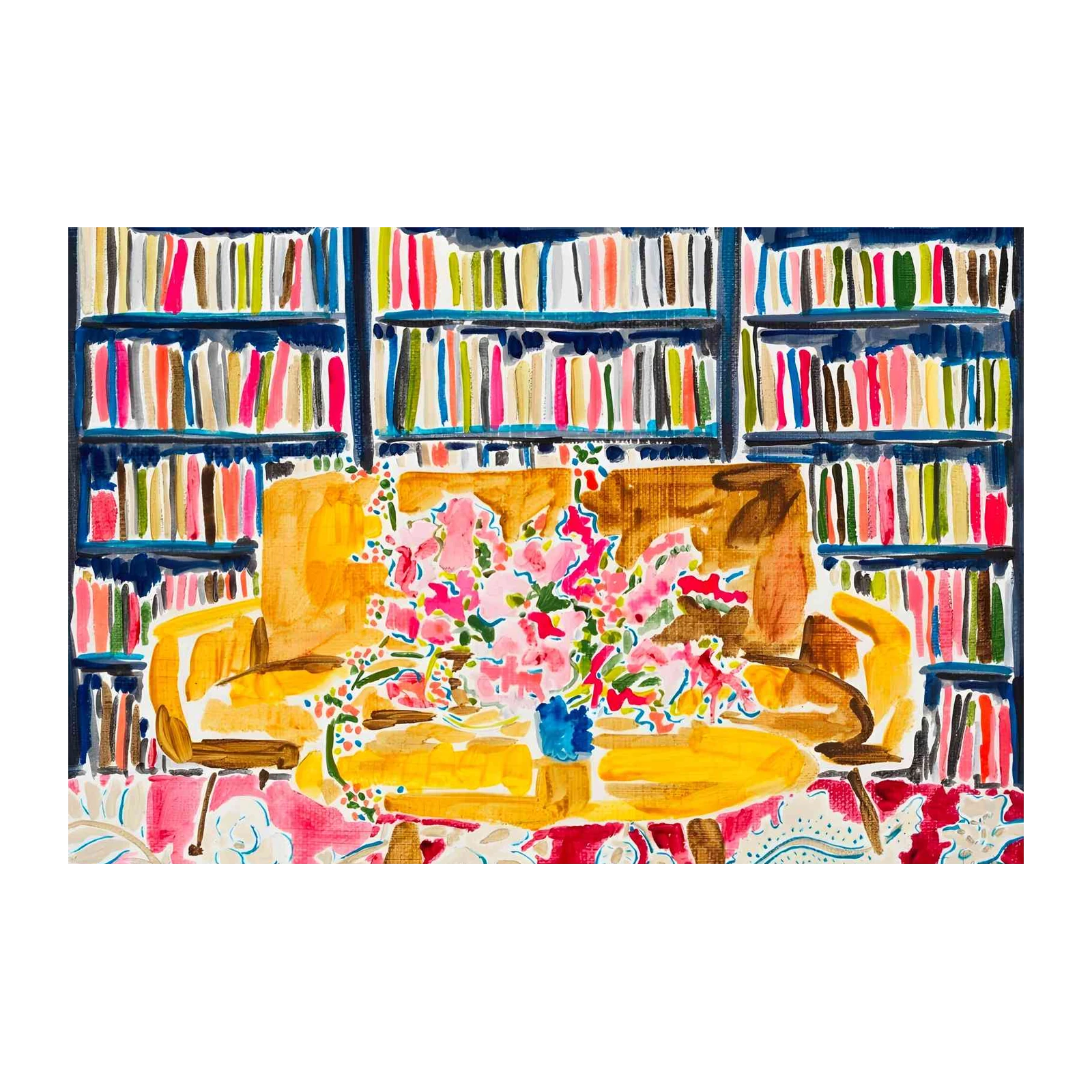 Vibrant Floral Bookshelf Acrylic Wall Art