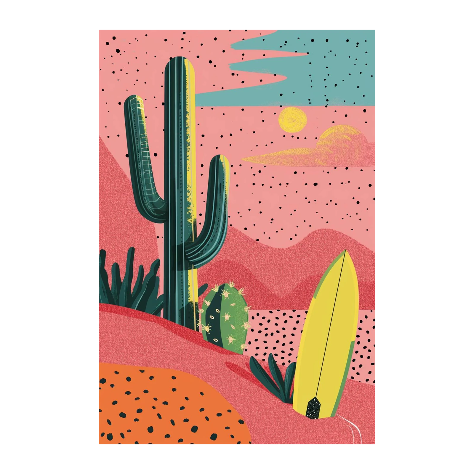 Desert Sunset Surf Cactus Wall Art