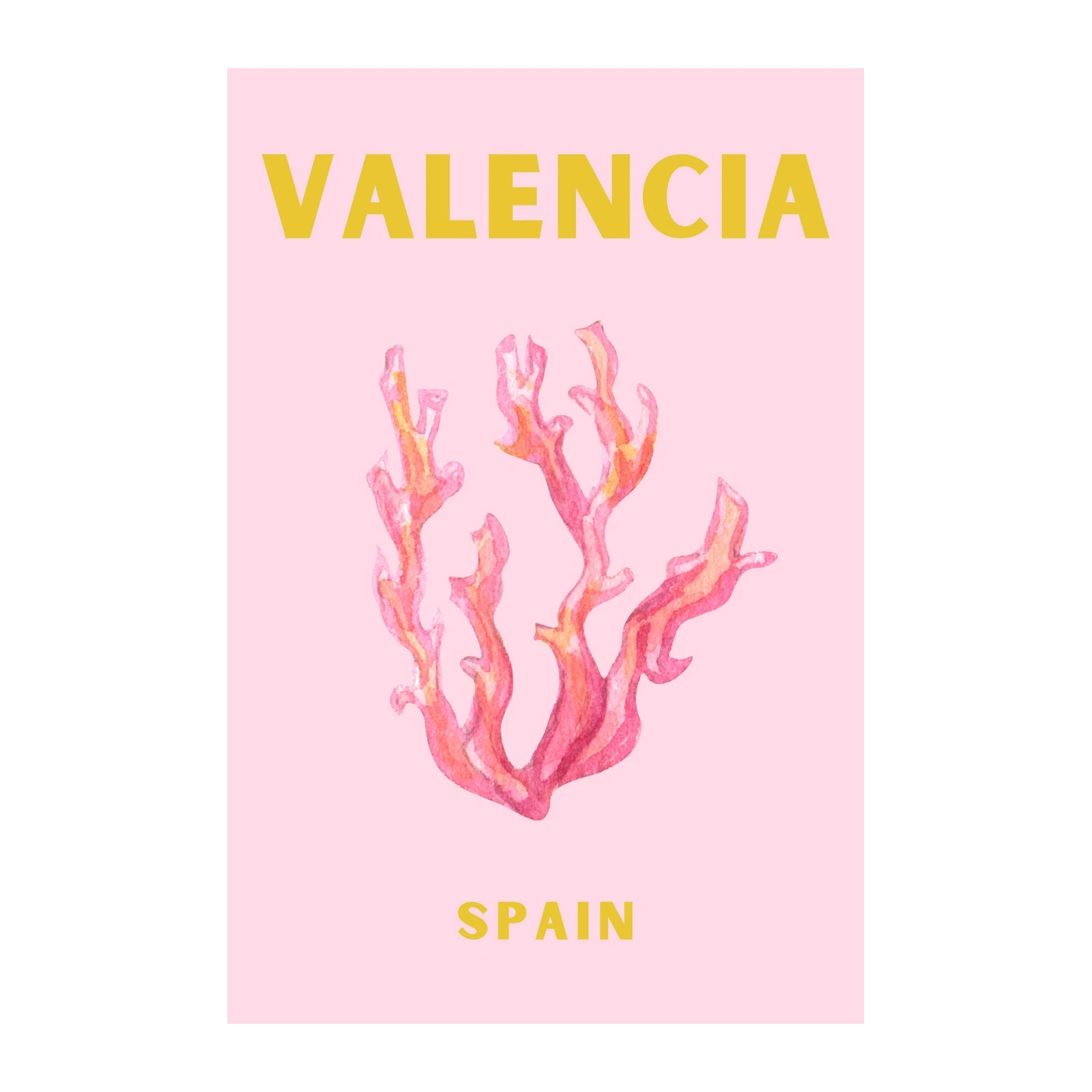 Pink Coral Valencia Spain Watercolor Wall Art