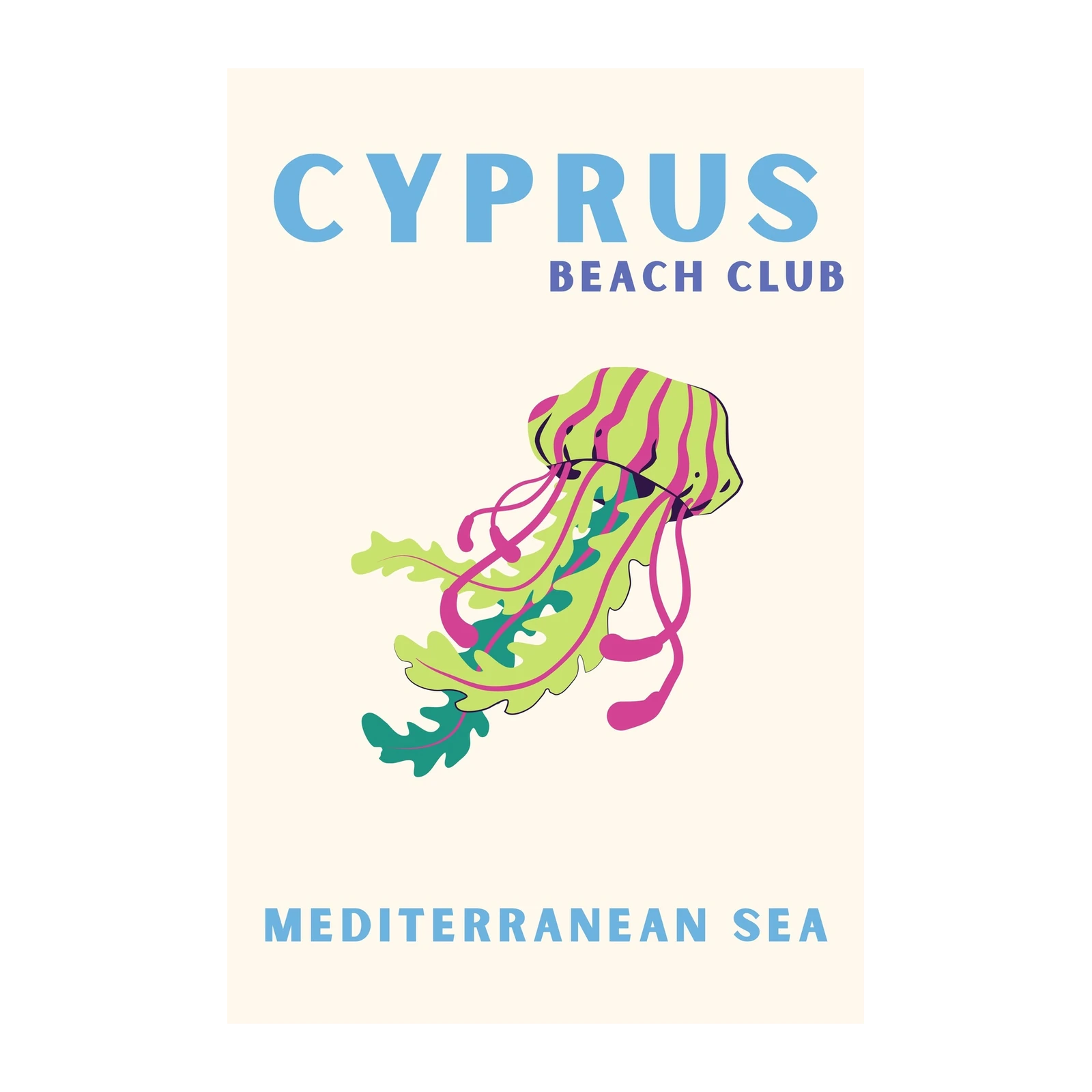 Retro Cyprus Beach Club Jellyfish Wall Art