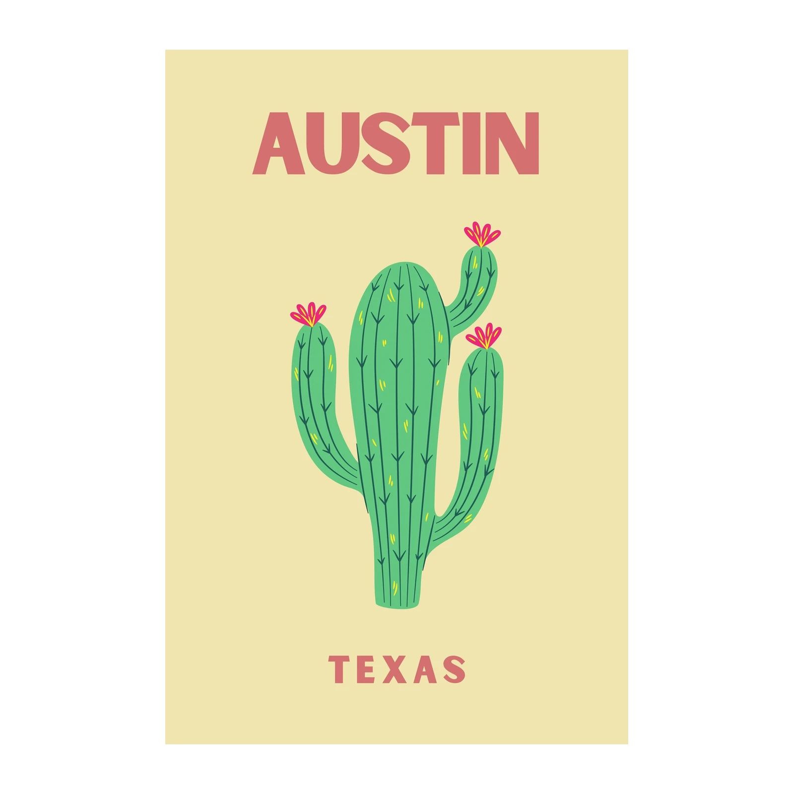 Austin Cactus Texas Retro Wall Art