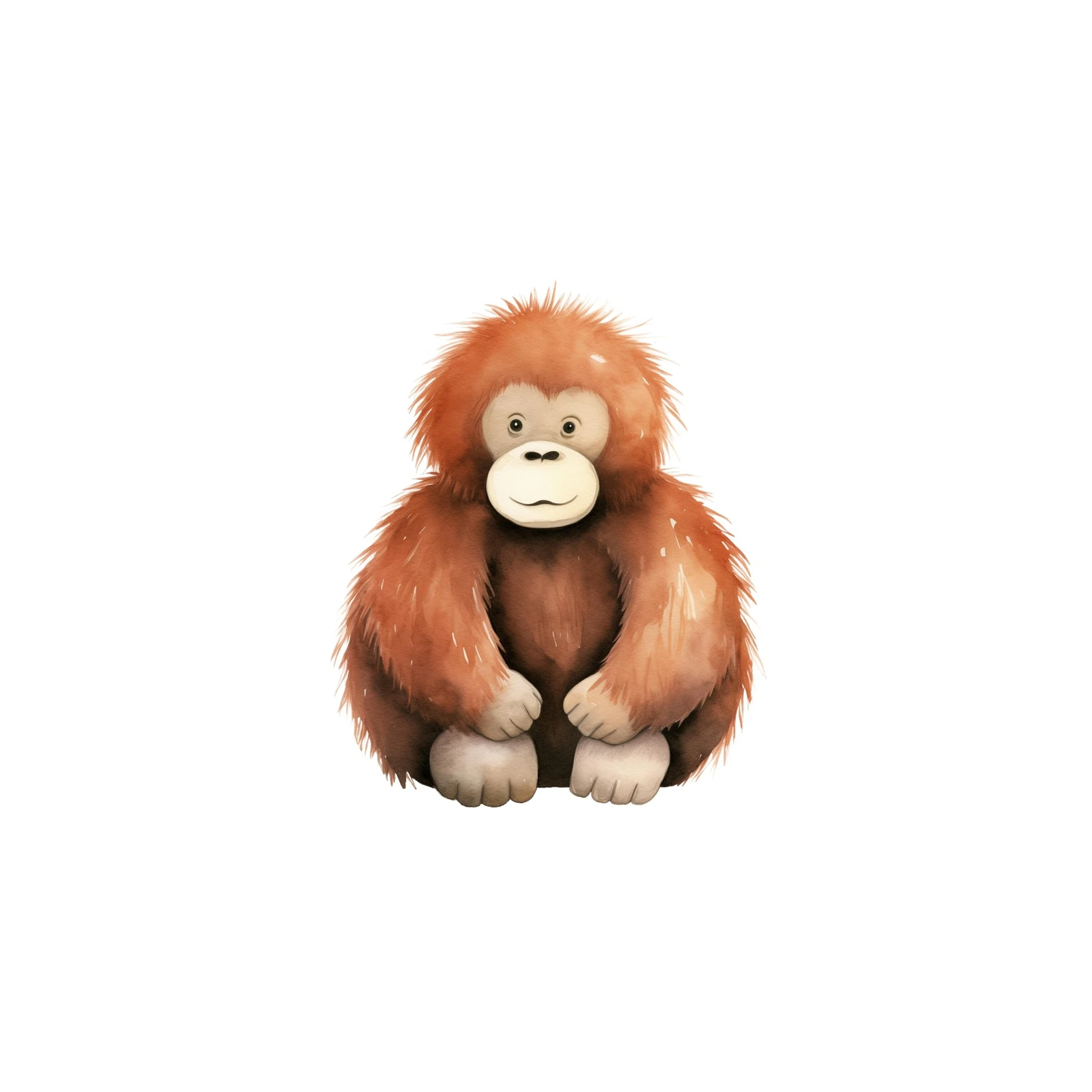 Cute Watercolor Orangutan Sitting Wall Art