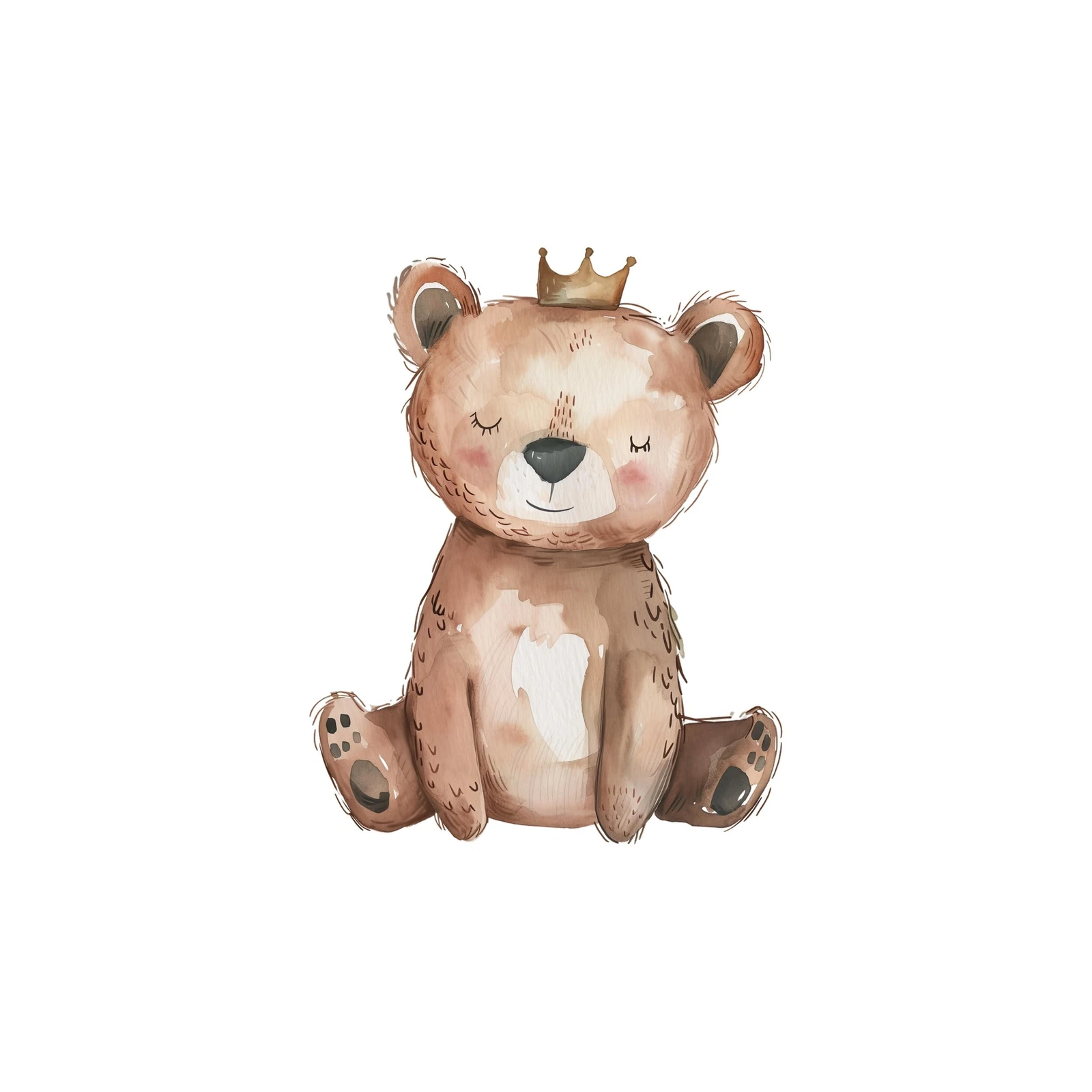 Adorable Crown Bear Watercolor Wall Art