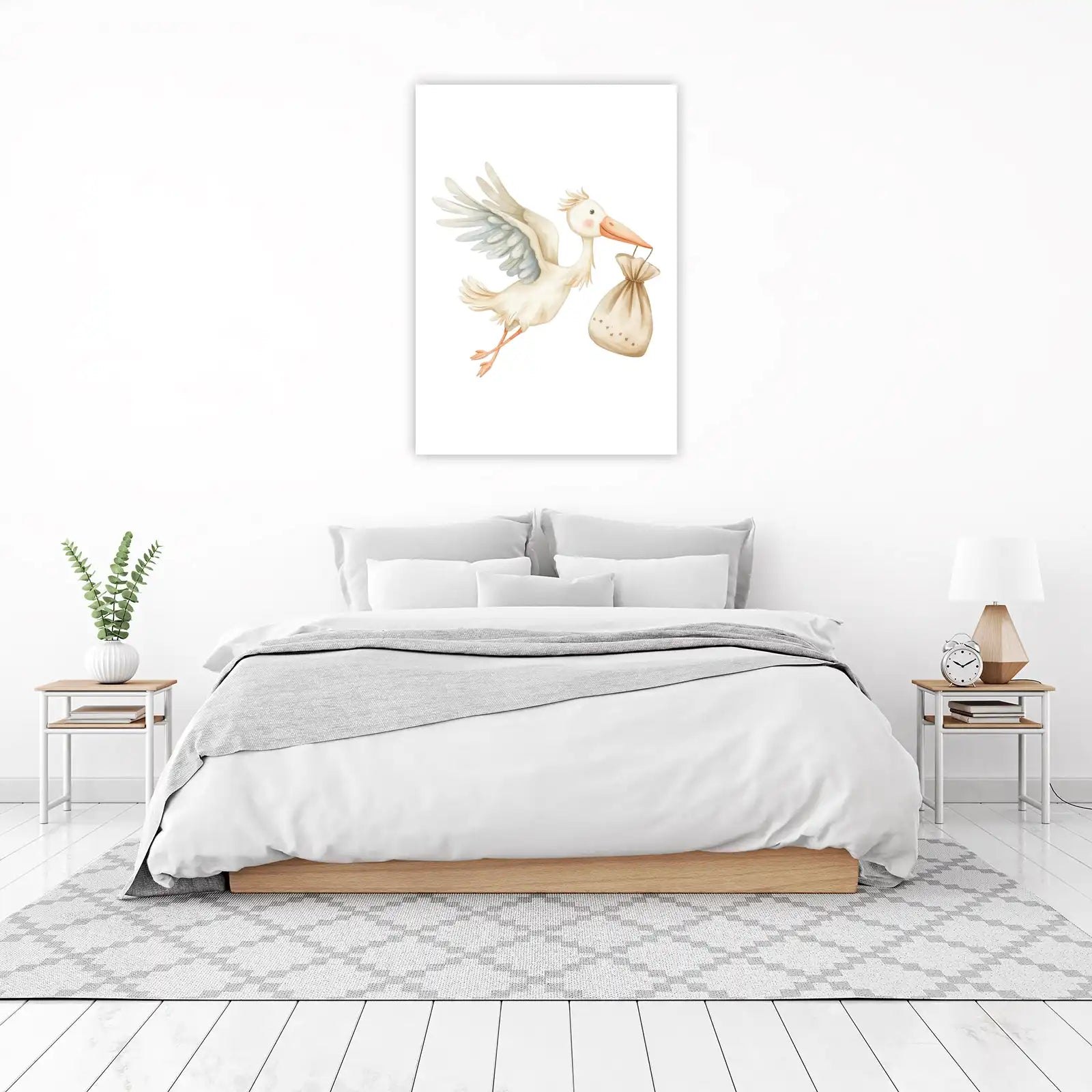 Adorable Stork Baby Delivery Watercolor Wall Art