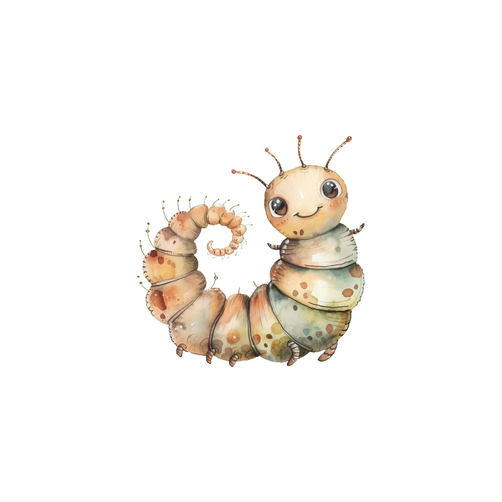 Cute Smiling Caterpillar Watercolor Wall Art