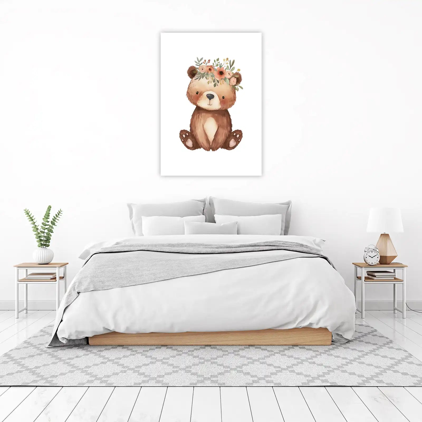 Cute Floral Bear Nursery Art Wall Art