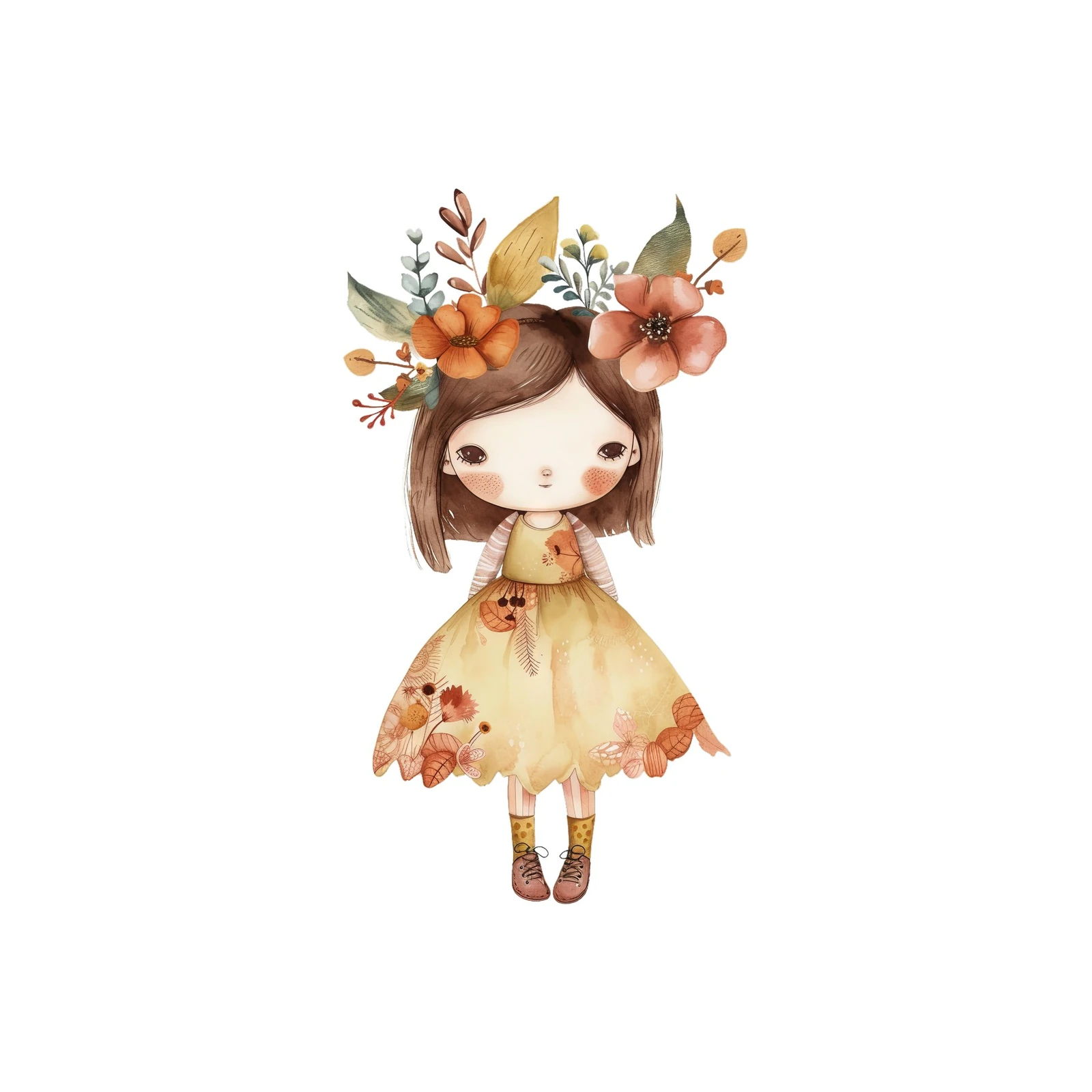 Whimsical Floral Girl Art Wall Art