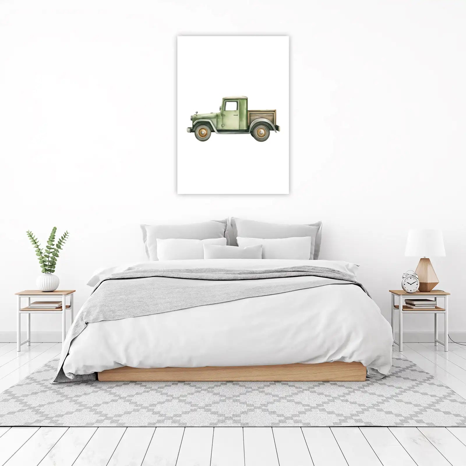 Vintage Green Truck Watercolor Wall Art