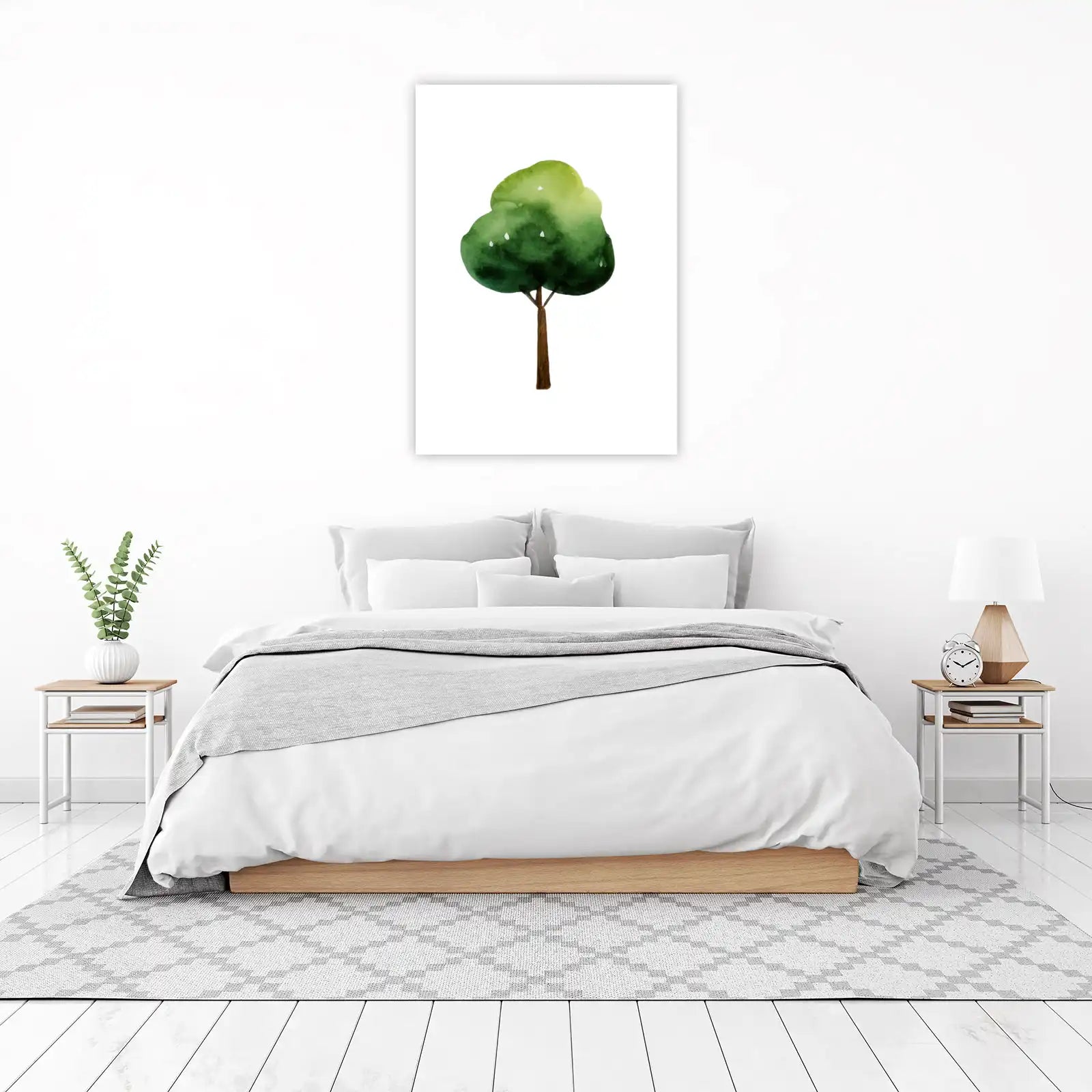 Serene Green Tree Watercolor Wall Art