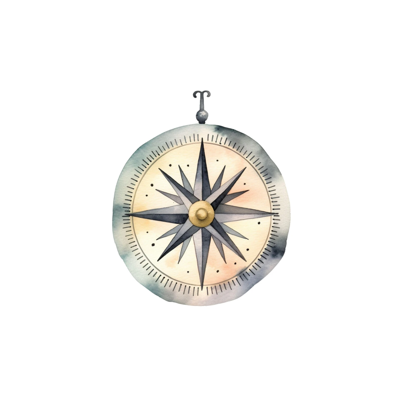 Vintage Watercolor Compass Wall Art