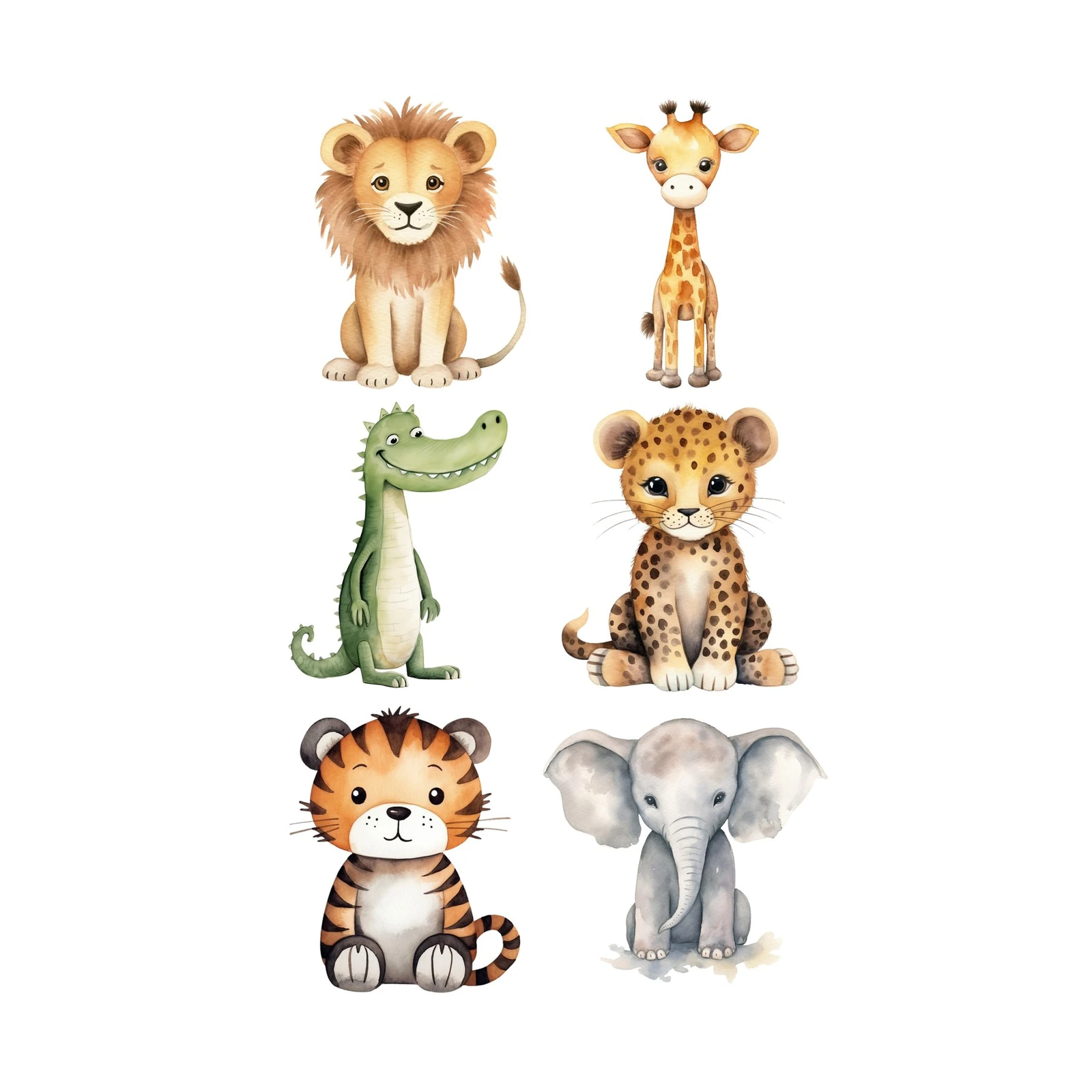 Adorable Watercolor Safari Animals Wall Art