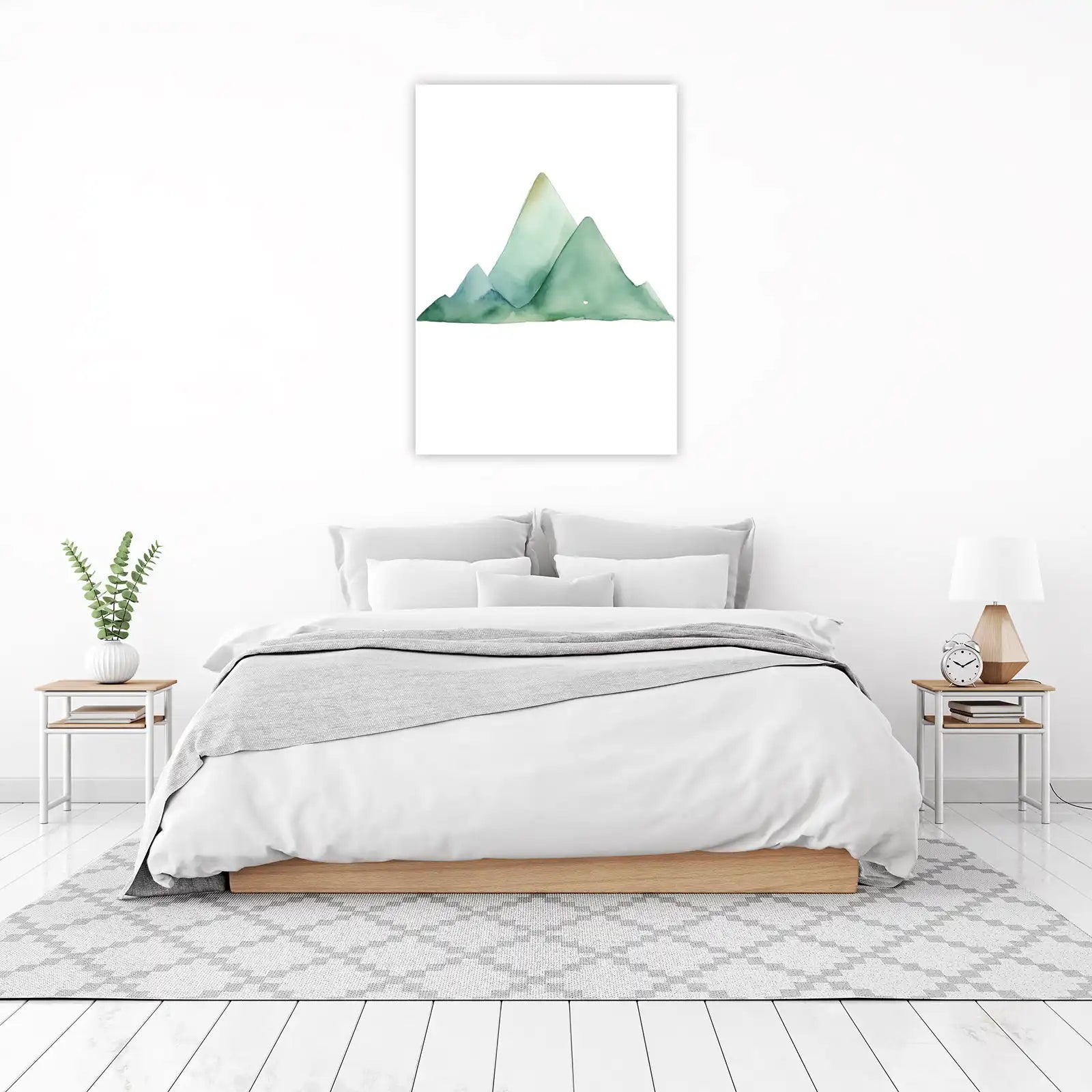 Serene Mountain Landscape Watercolor Wall Art