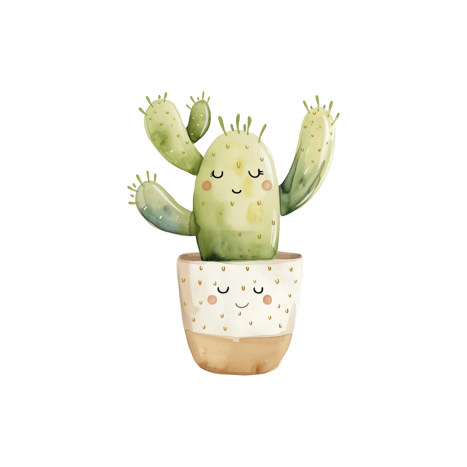Happy Cactus Cute Watercolor Wall Art