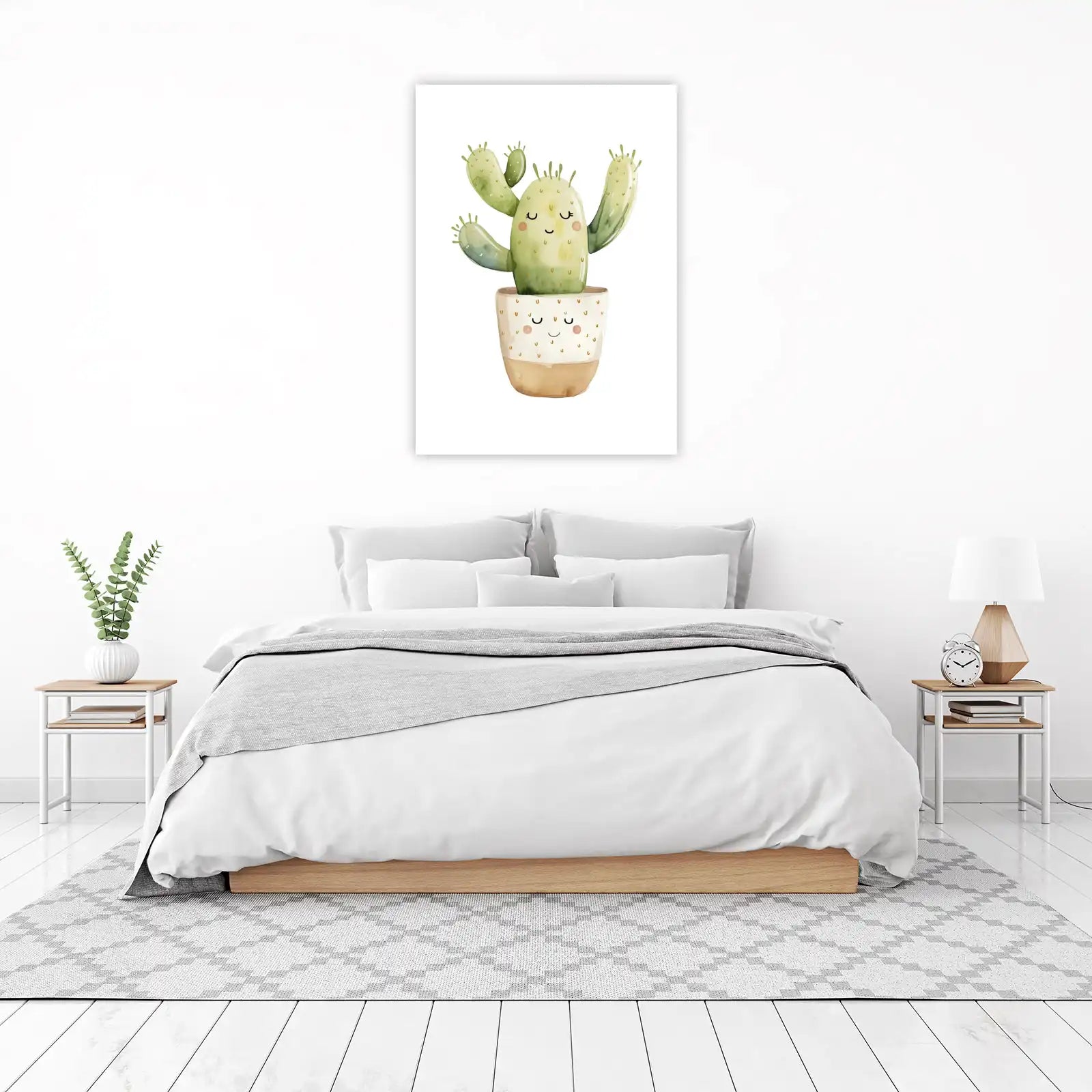Happy Cactus Cute Watercolor Wall Art
