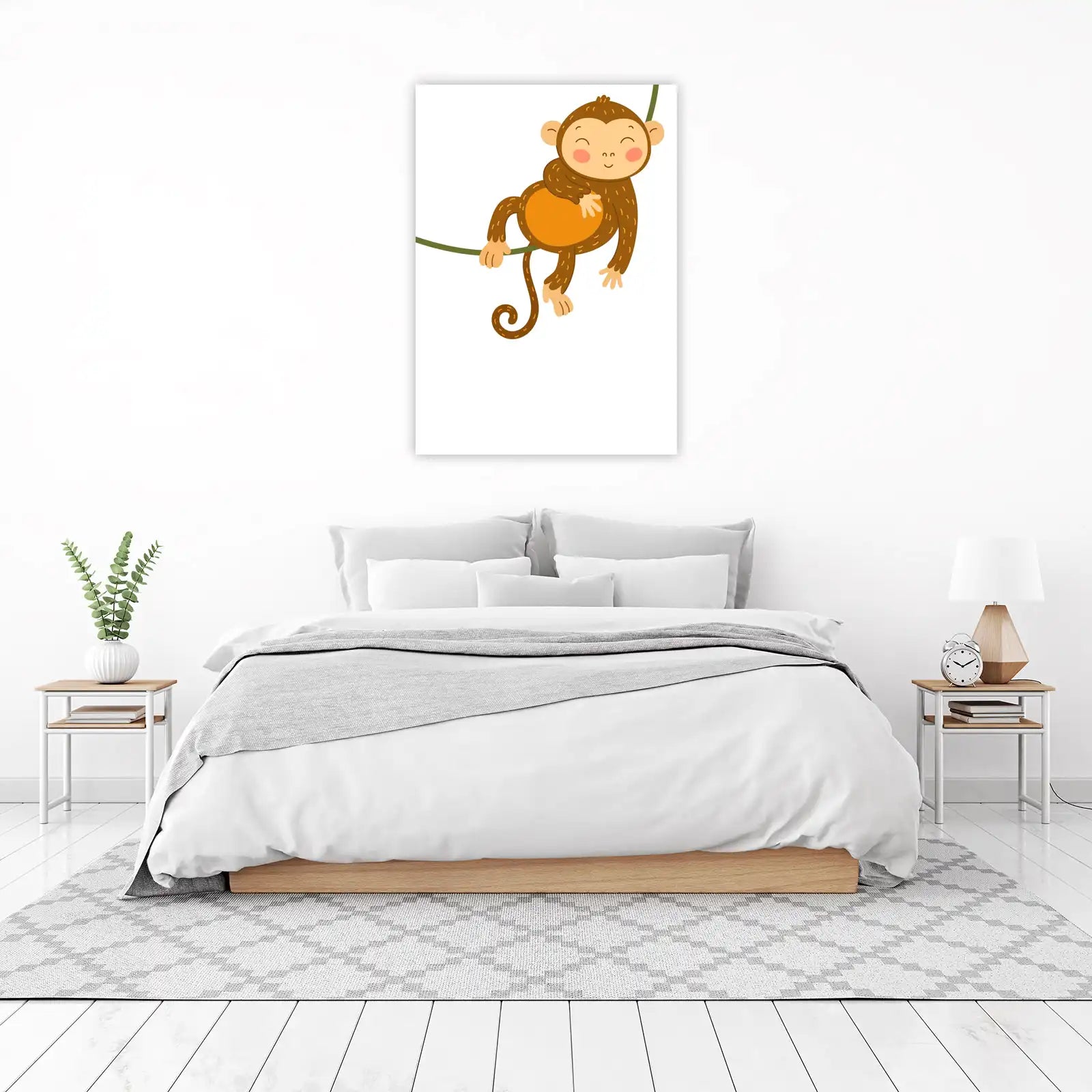 Adorable Monkey Swinging on Vine Wall Art