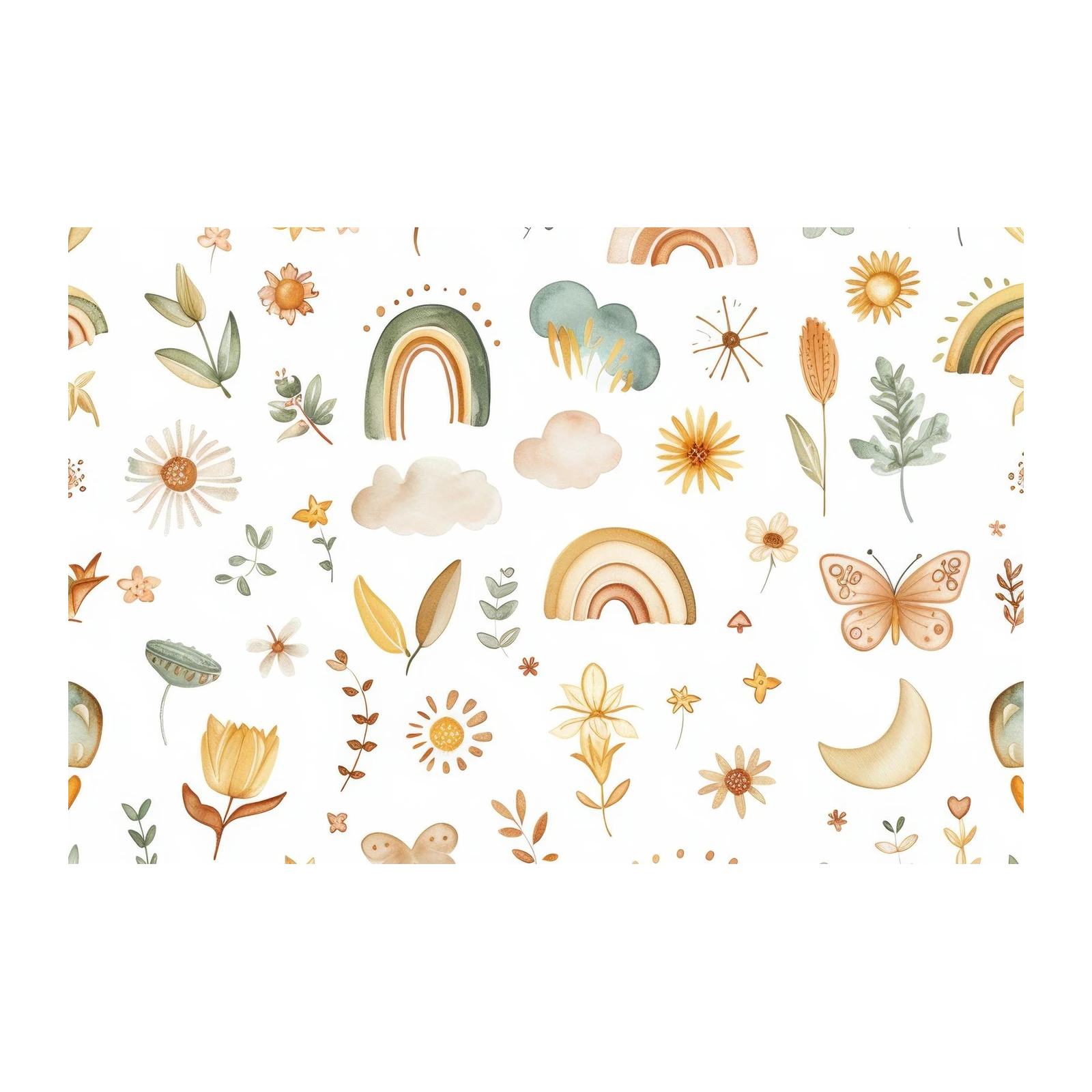 Boho Rainbow & Nature Watercolor Wall Art