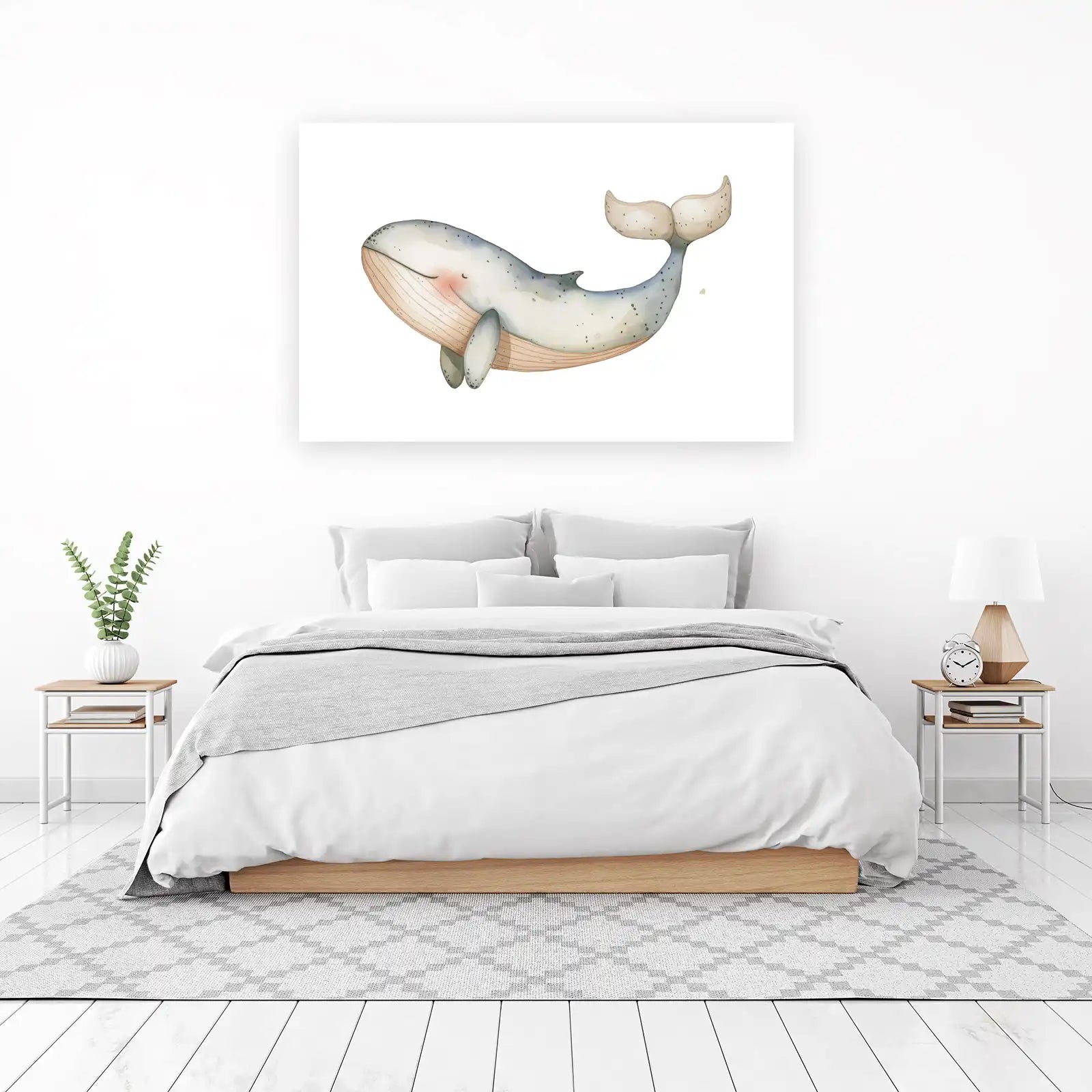Dreamy Whale Watercolor Nursery Art Wall Art
