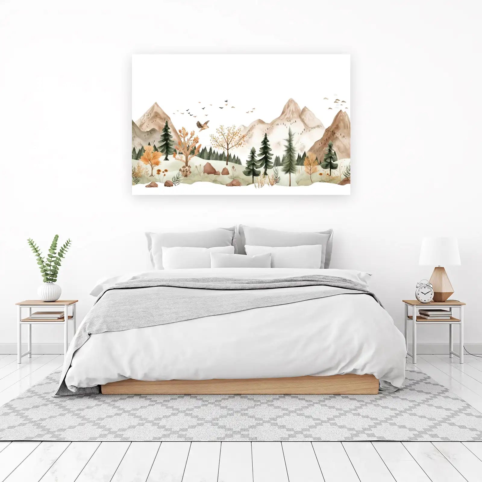 Boho Mountain Landscape Birds Wall Art