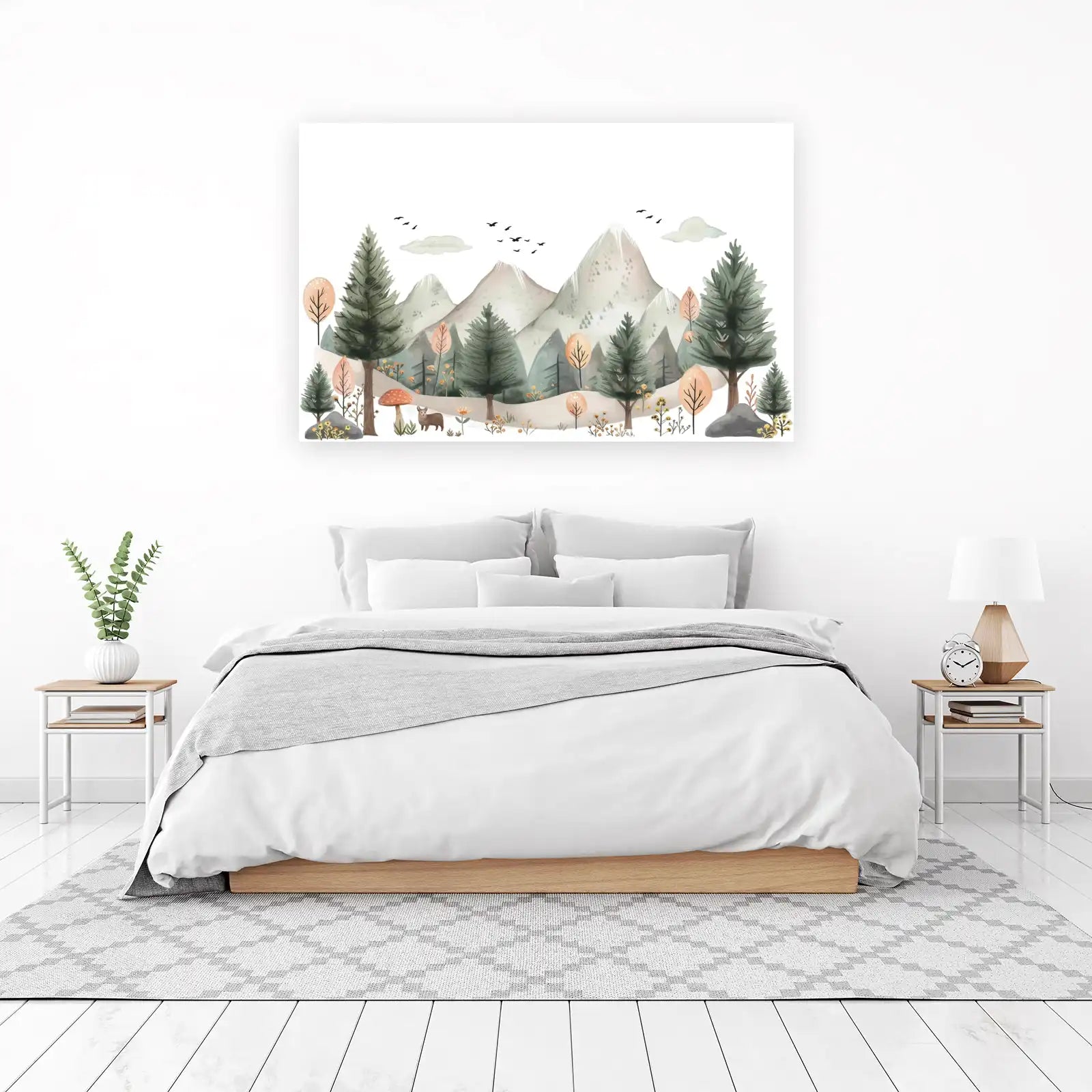 Whimsical Woodland Mountain Landscape Wall Art