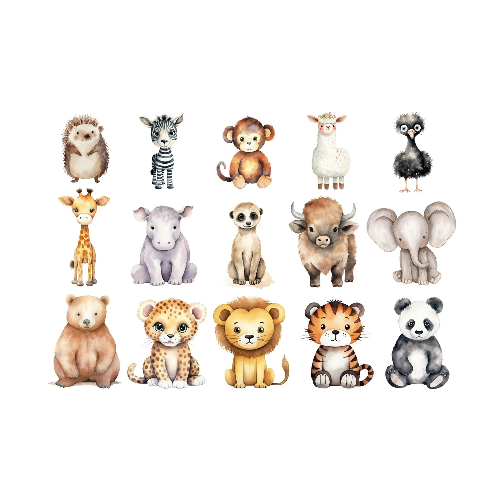 Adorable Watercolor Safari Animals Wall Art