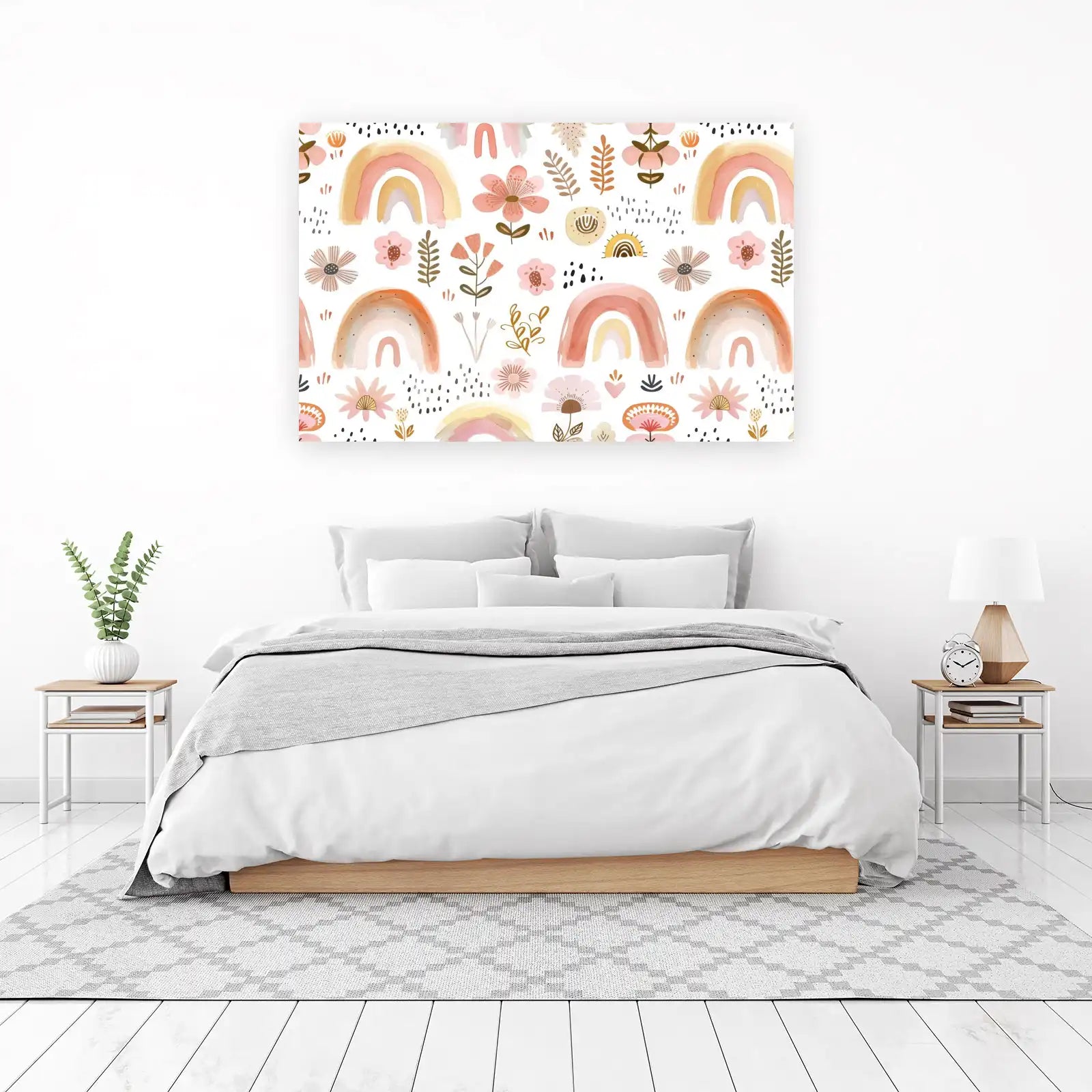 Boho Rainbow & Floral Watercolor Wall Art