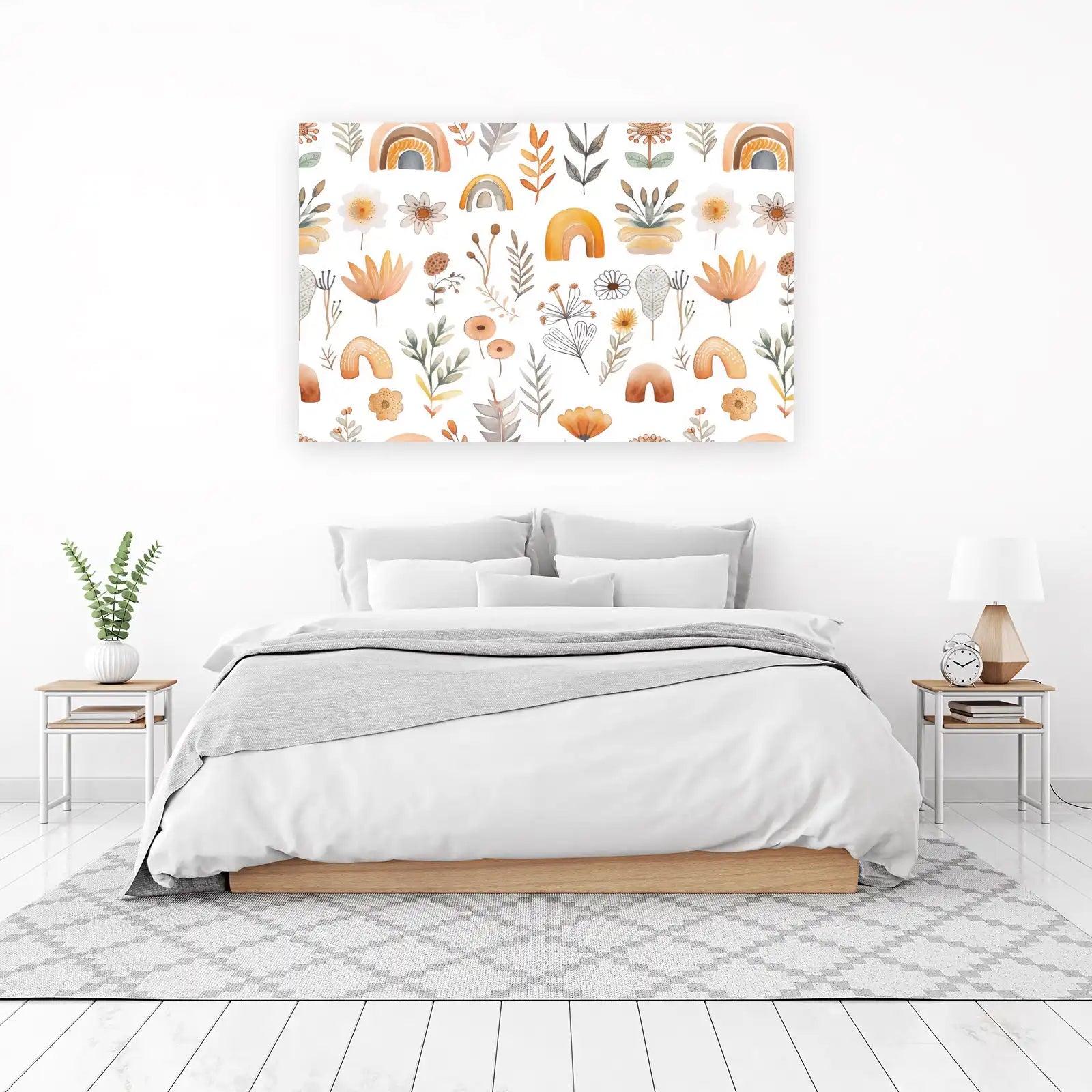 Boho Rainbow Floral Watercolor Wall Art