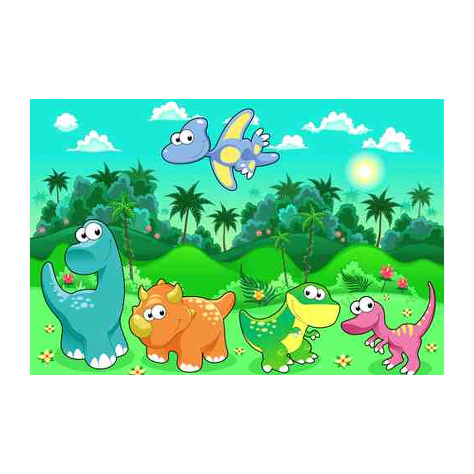 Cute Cartoon Dinosaur Jungle Adventure Wall Art