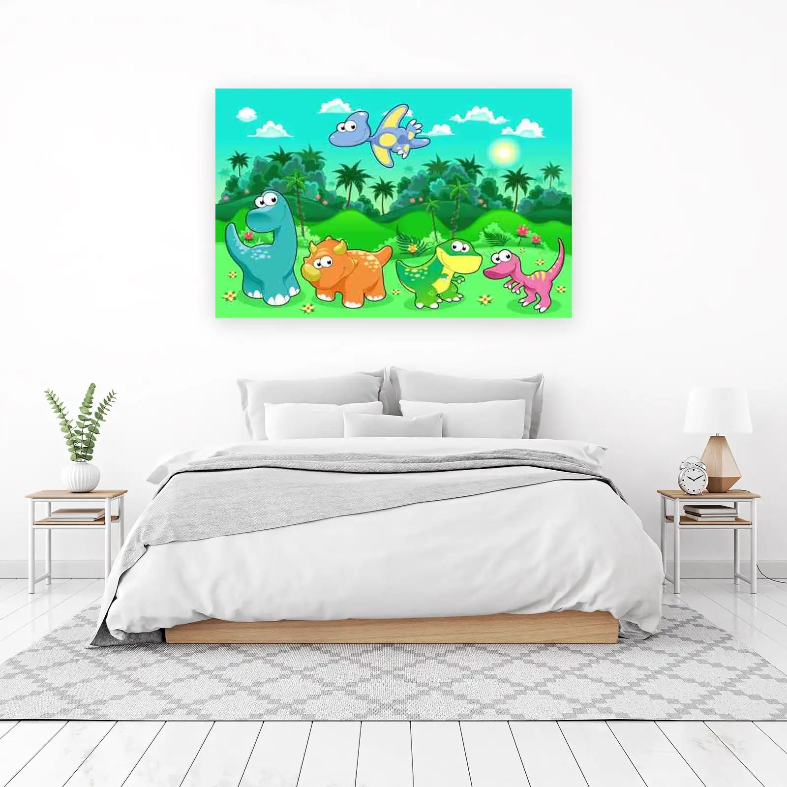 Cute Cartoon Dinosaur Jungle Adventure Wall Art