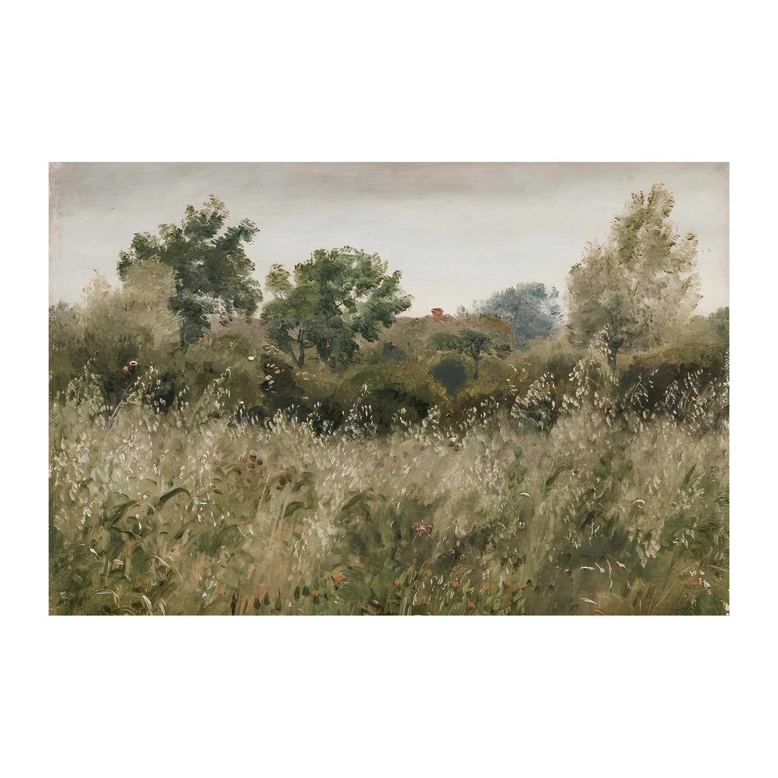 Serene Meadow Landscape Oil Painting Wall Art