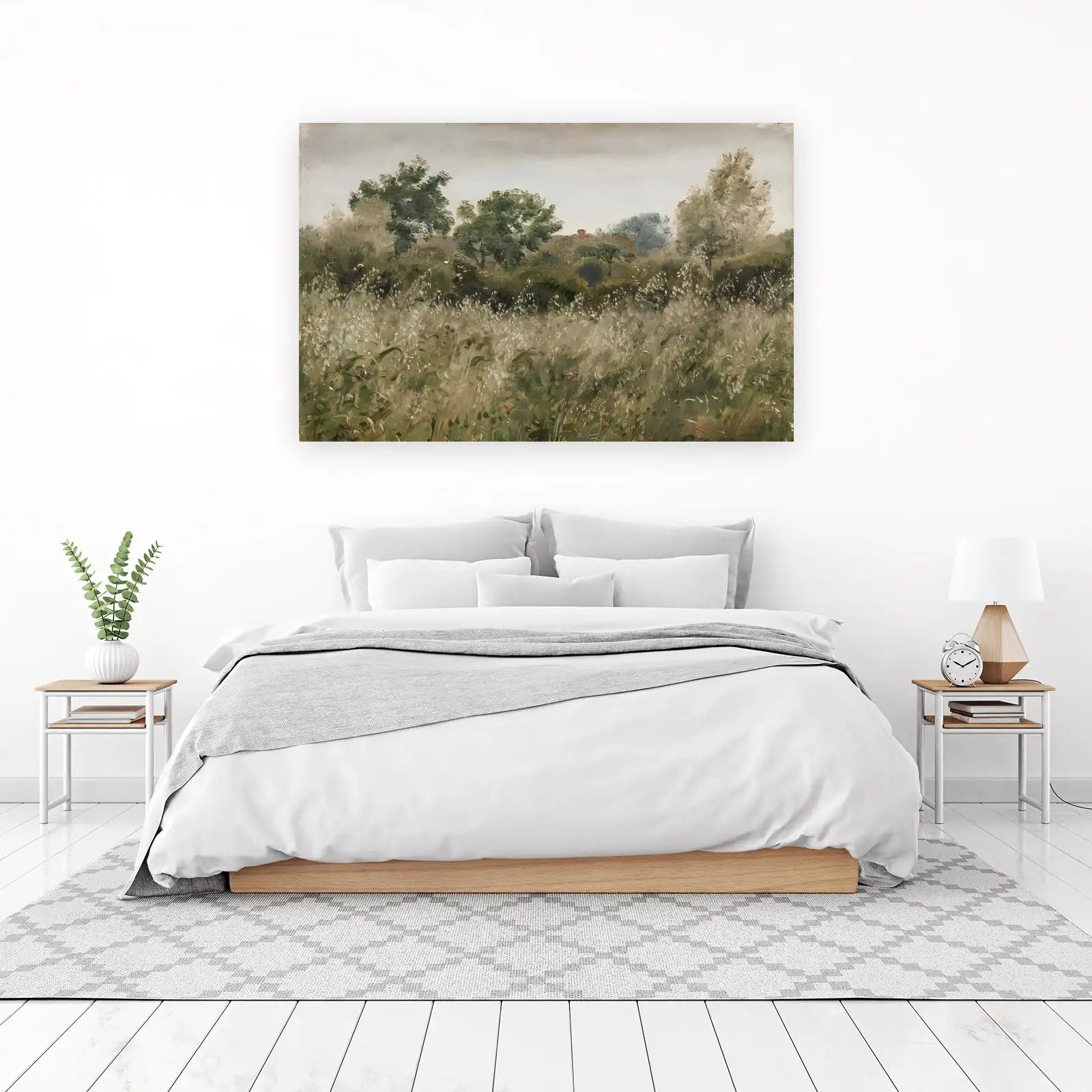 Serene Meadow Landscape Oil Painting Wall Art