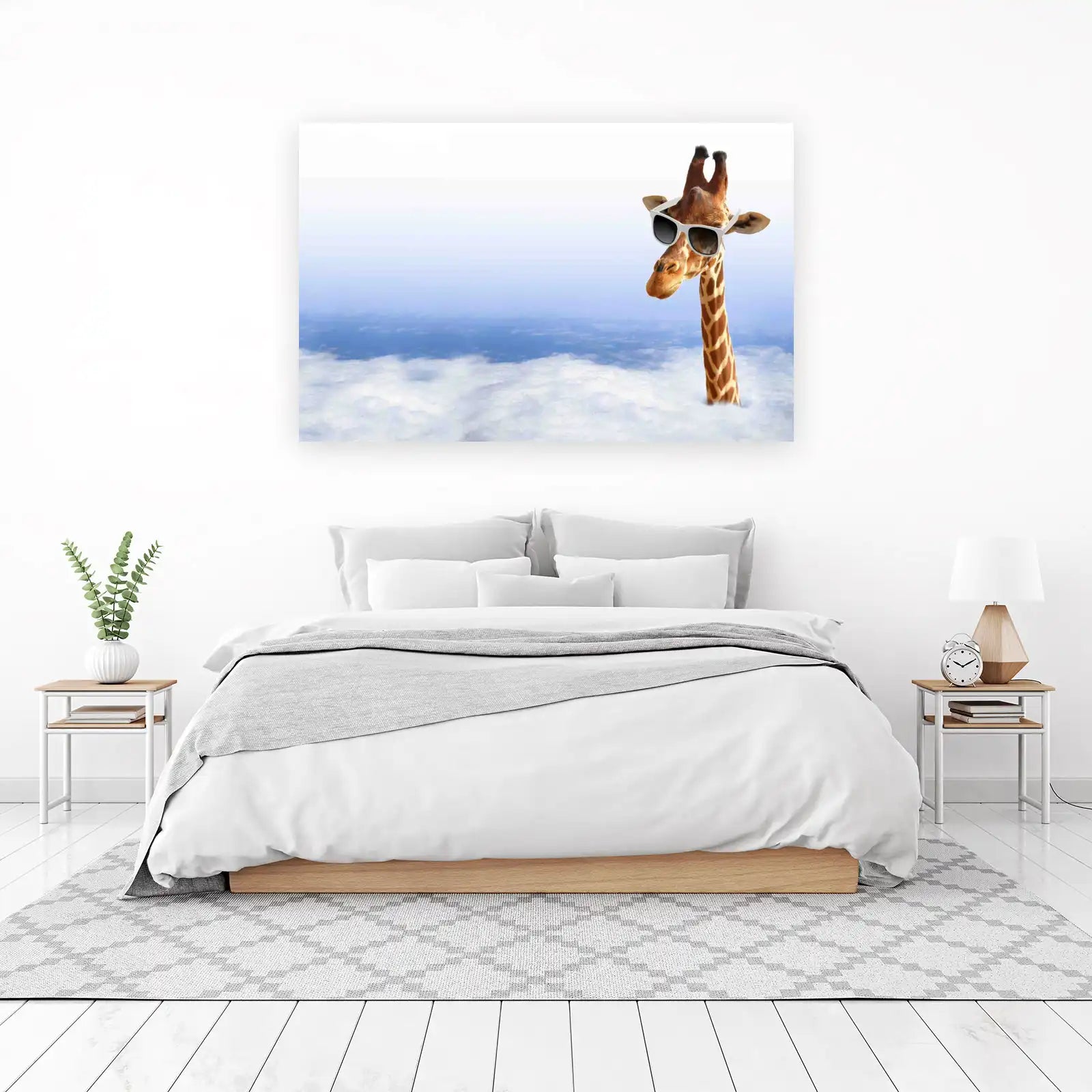 Cool Giraffe Above Clouds Wall Art