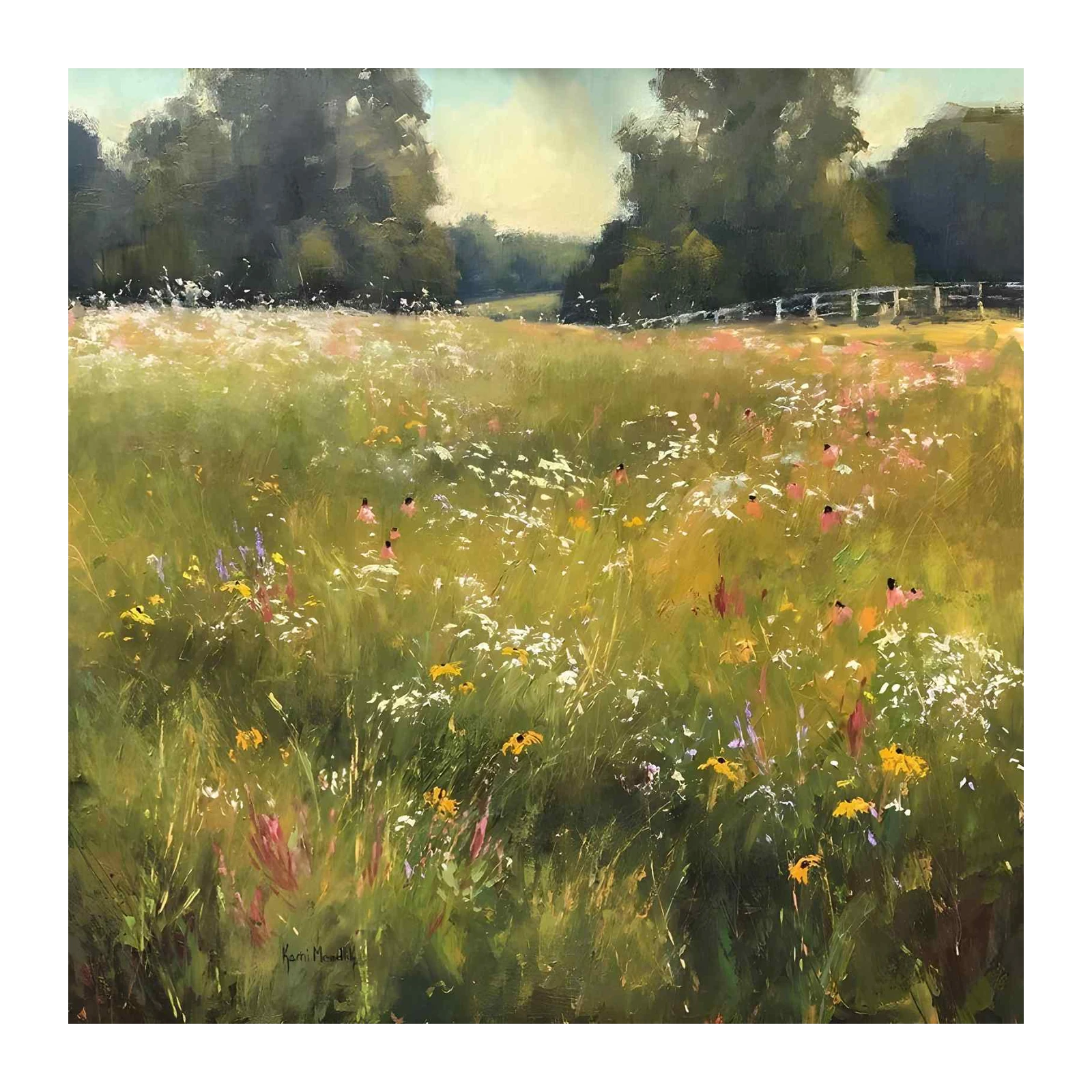 Impressionist Wildflower Meadow Landscape Wall Art