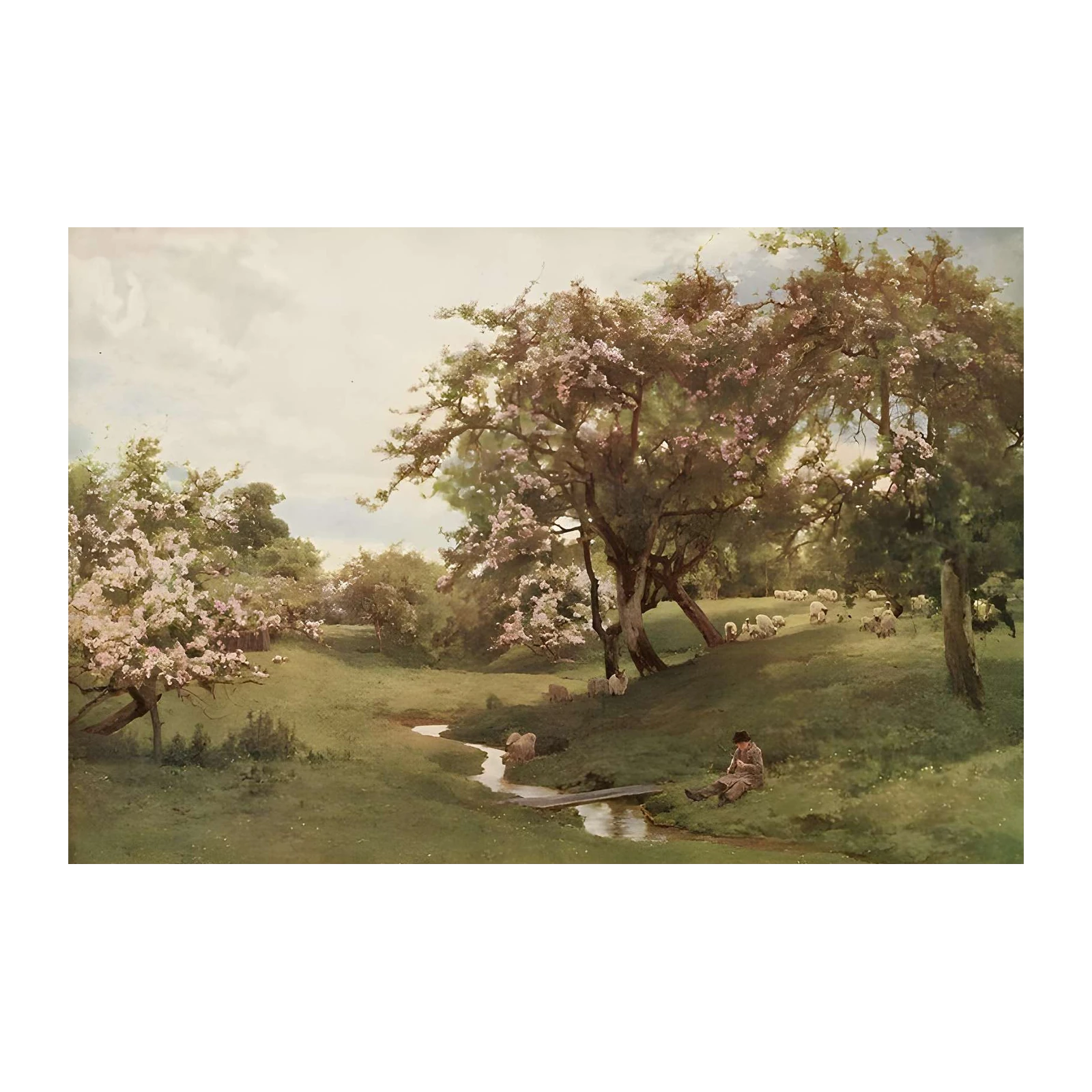 Pastoral Sheep Meadow Serenity Wall Art