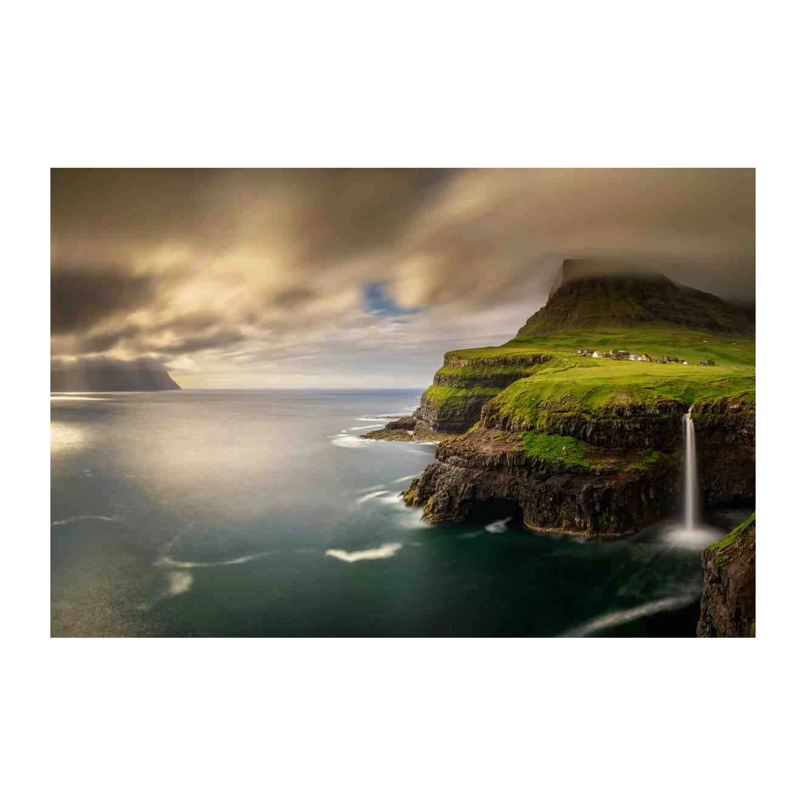 Majestic Waterfall Coastal Village Wall Art