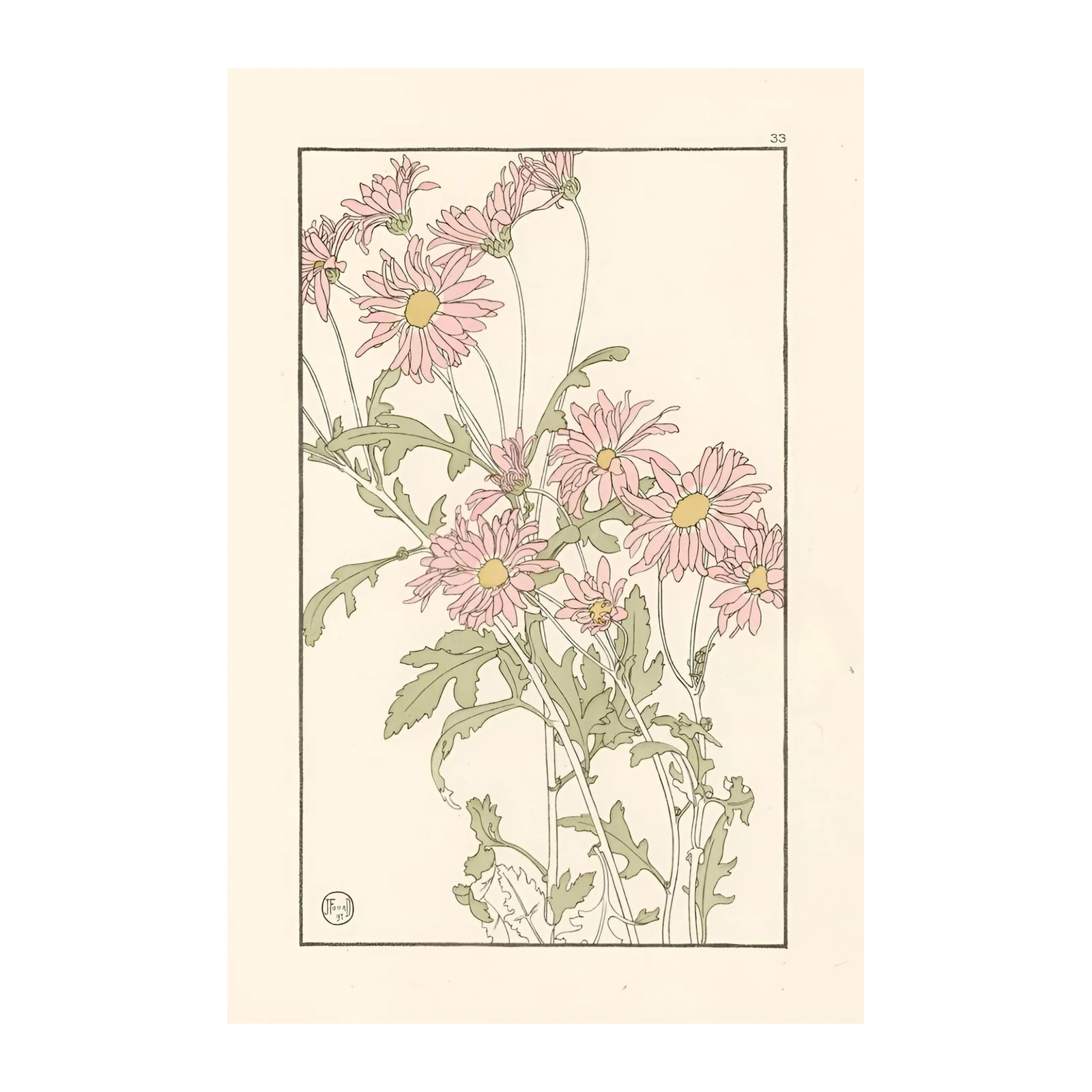 Pink Chrysanthemum Floral Art Wall Art