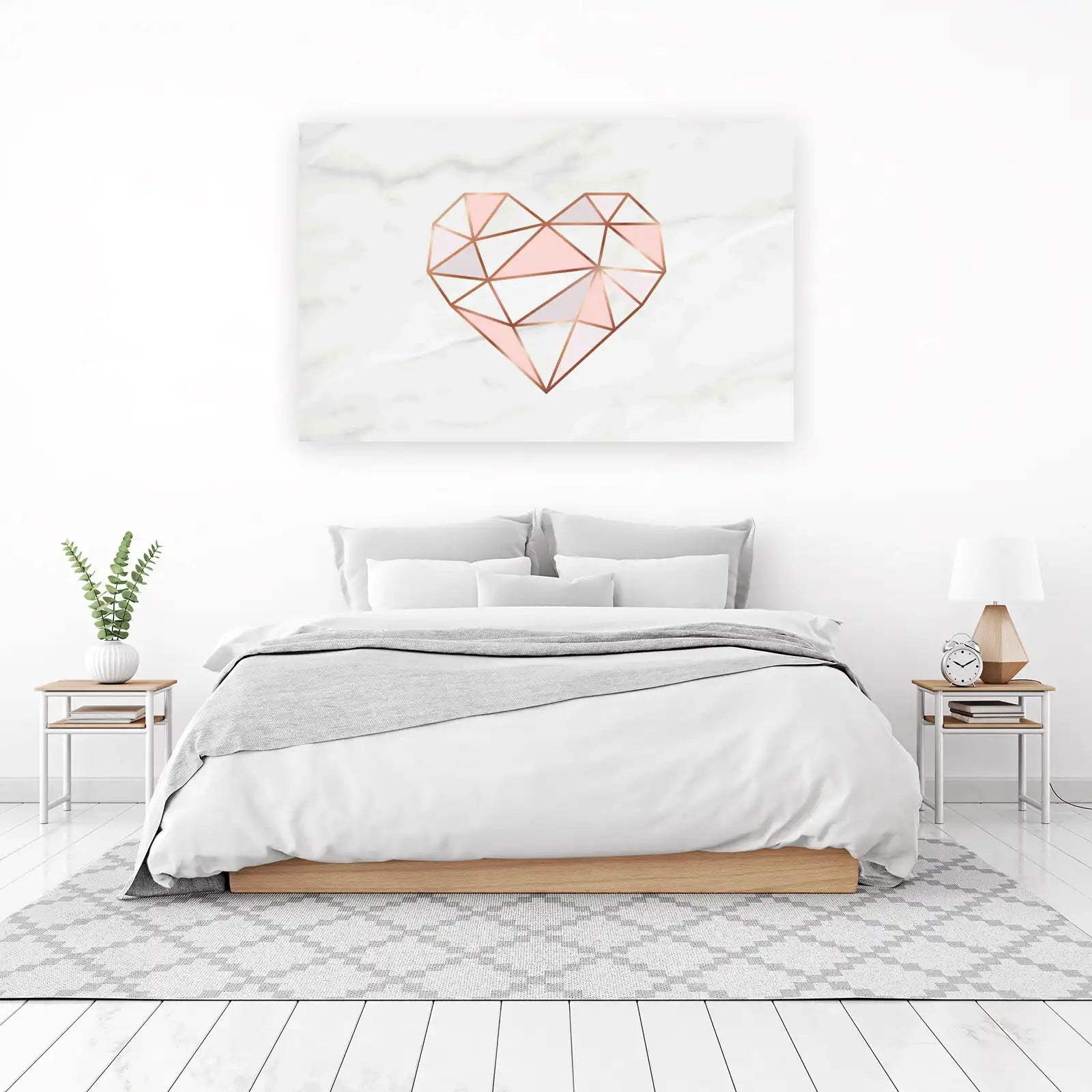 Geometric Rose Gold Heart Marble Wall Art
