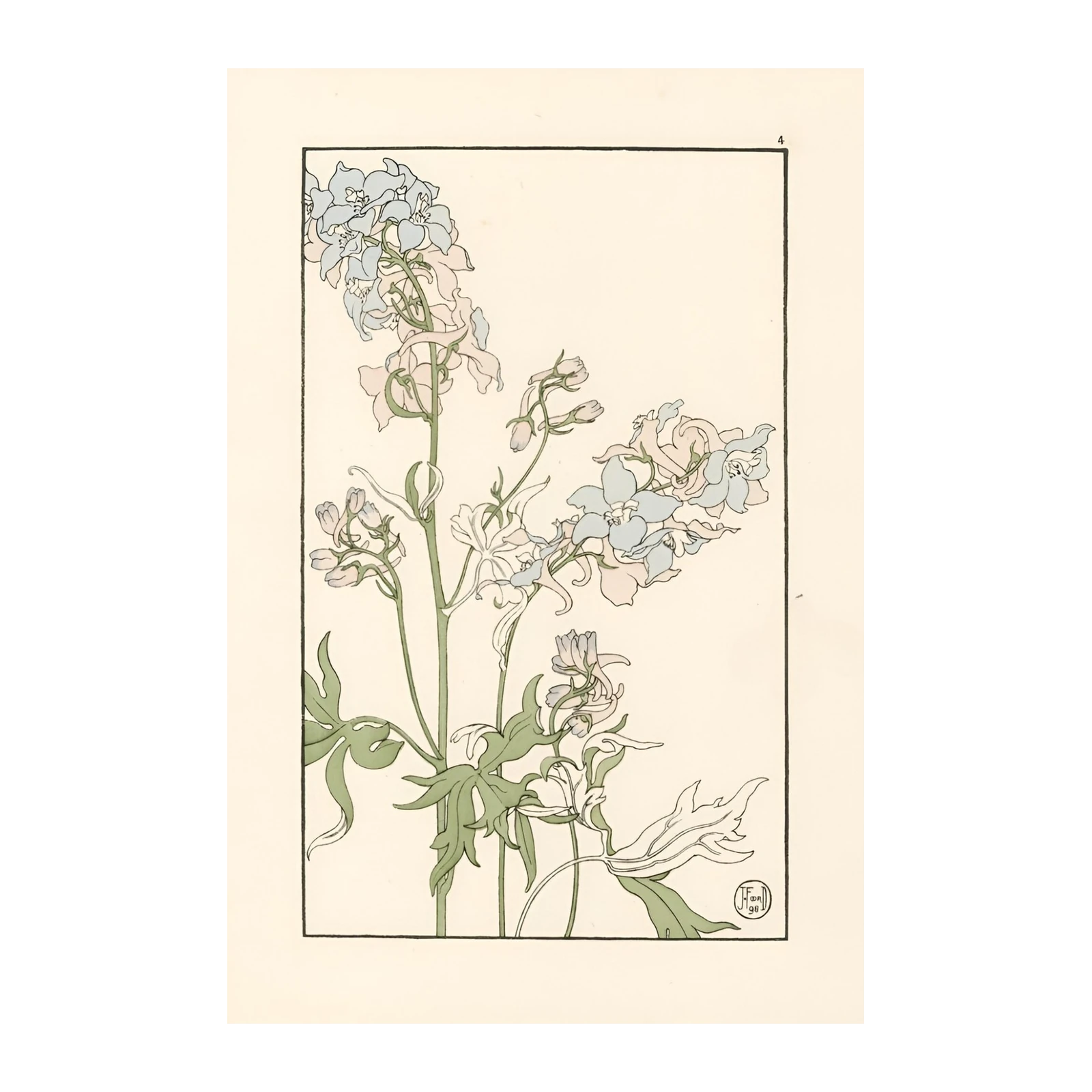 Art Nouveau Delphinium Blooms Wall Art