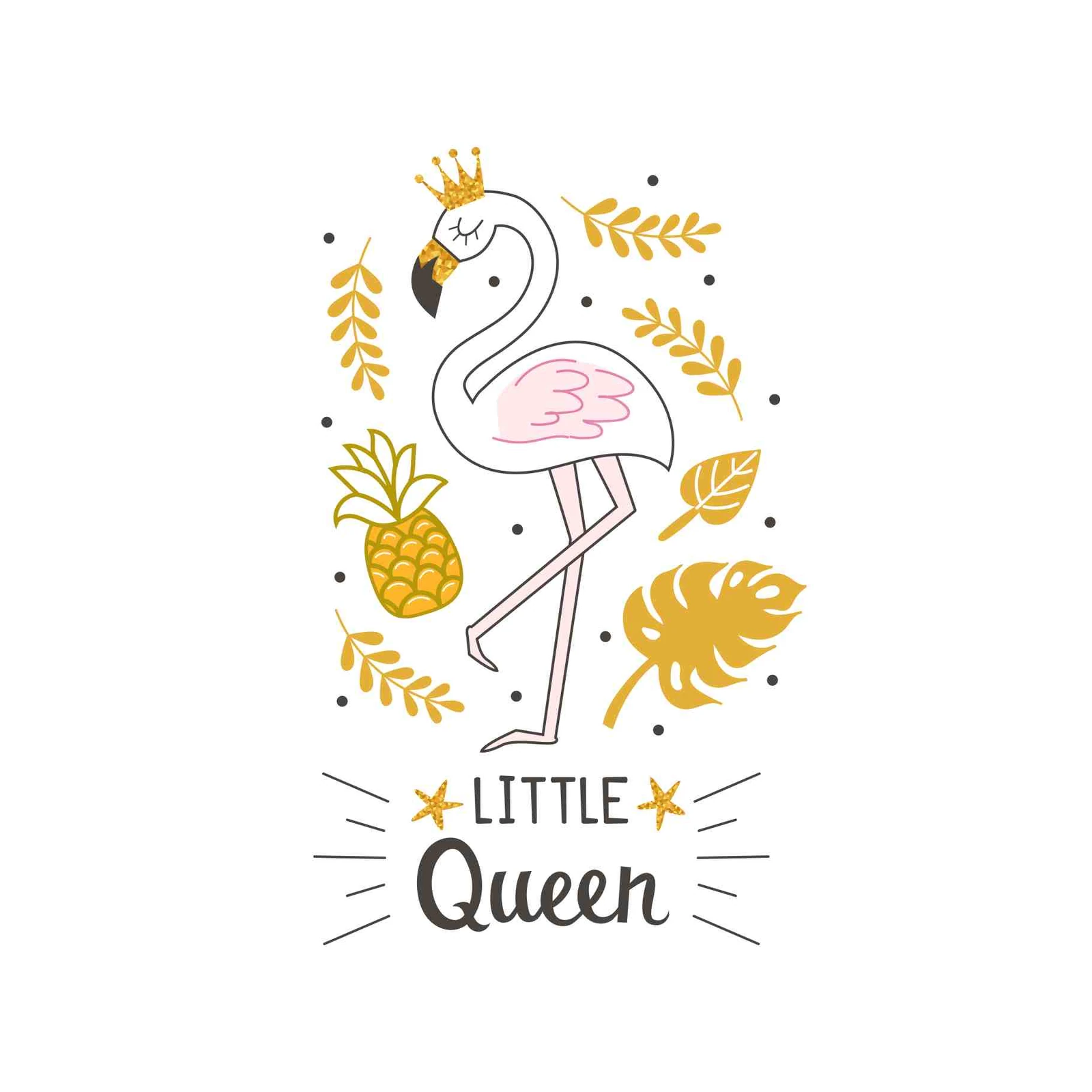 Cute Flamingo 'Little Queen' Gold Accent Wall Art