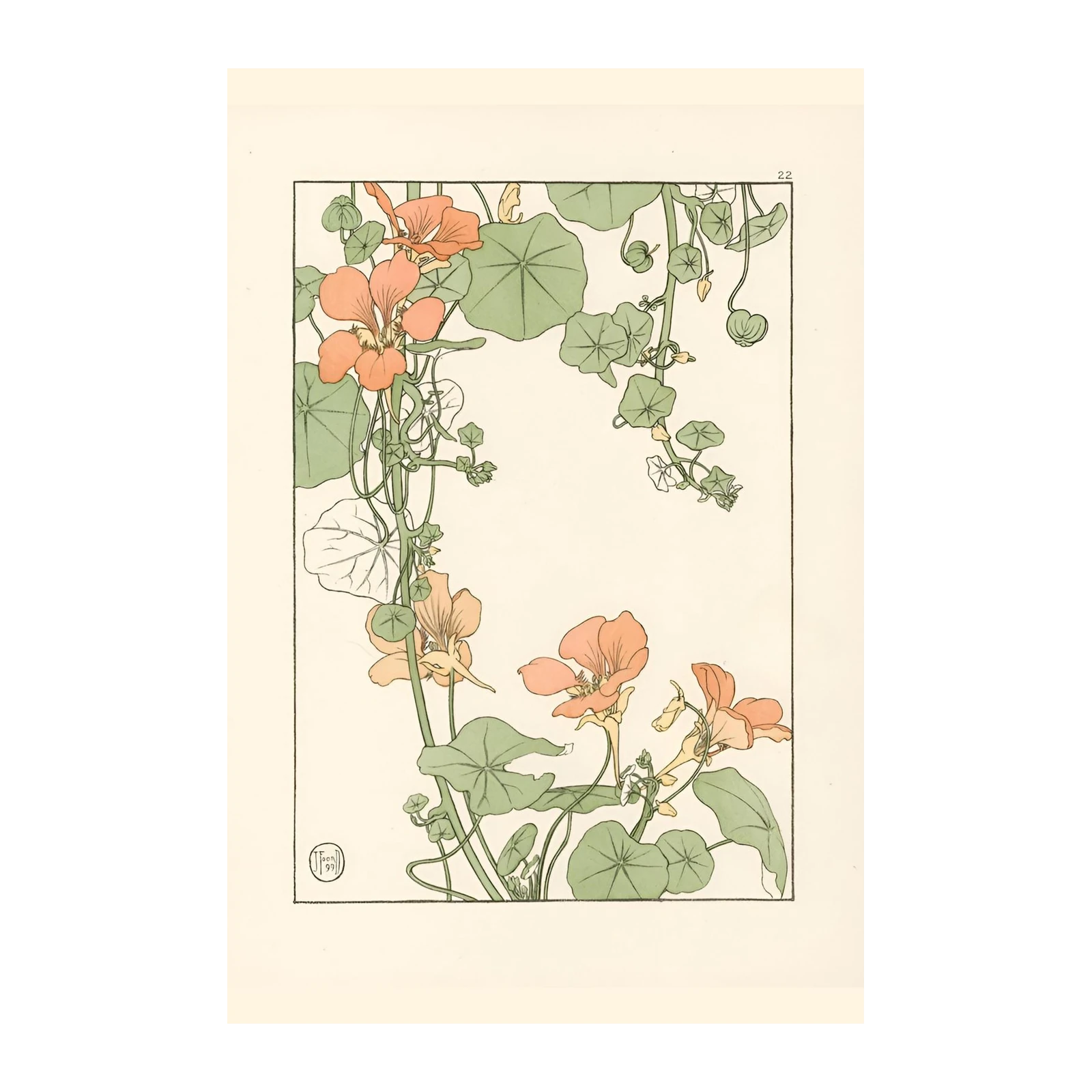 Art Nouveau Nasturtium Floral Wall Art