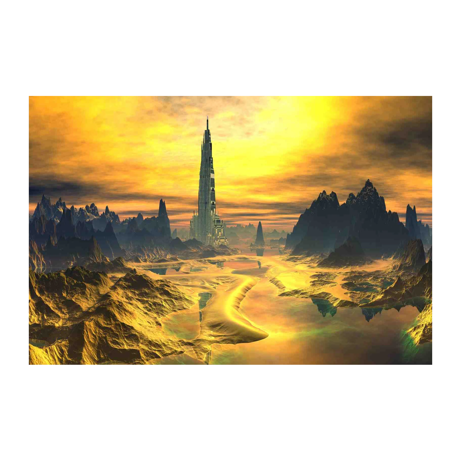 Futuristic Cityscape Golden Hour Wall Art