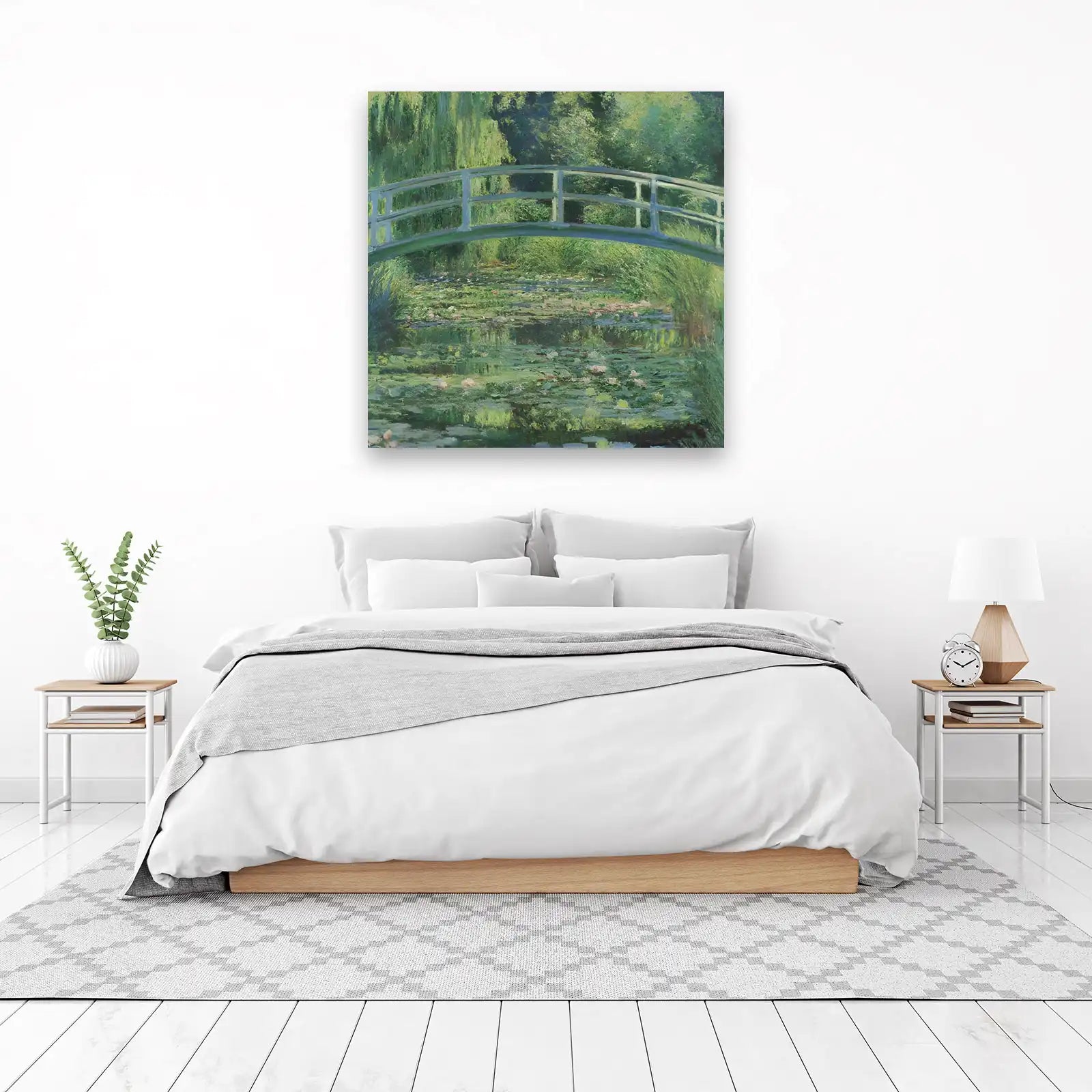 Serene Japanese Bridge Water Lilies Wall Art