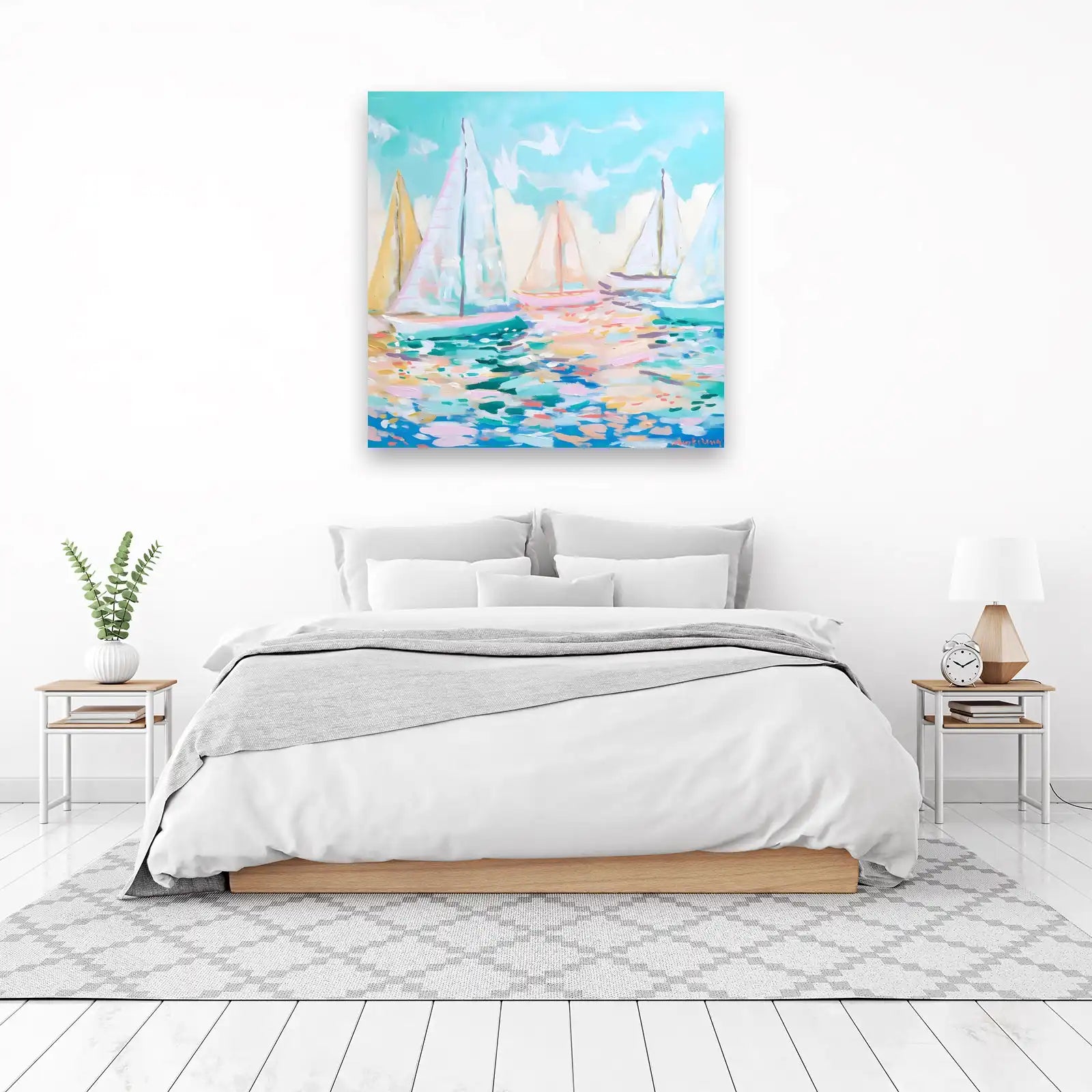 Serene Sailing Boats Pastel Wall Art