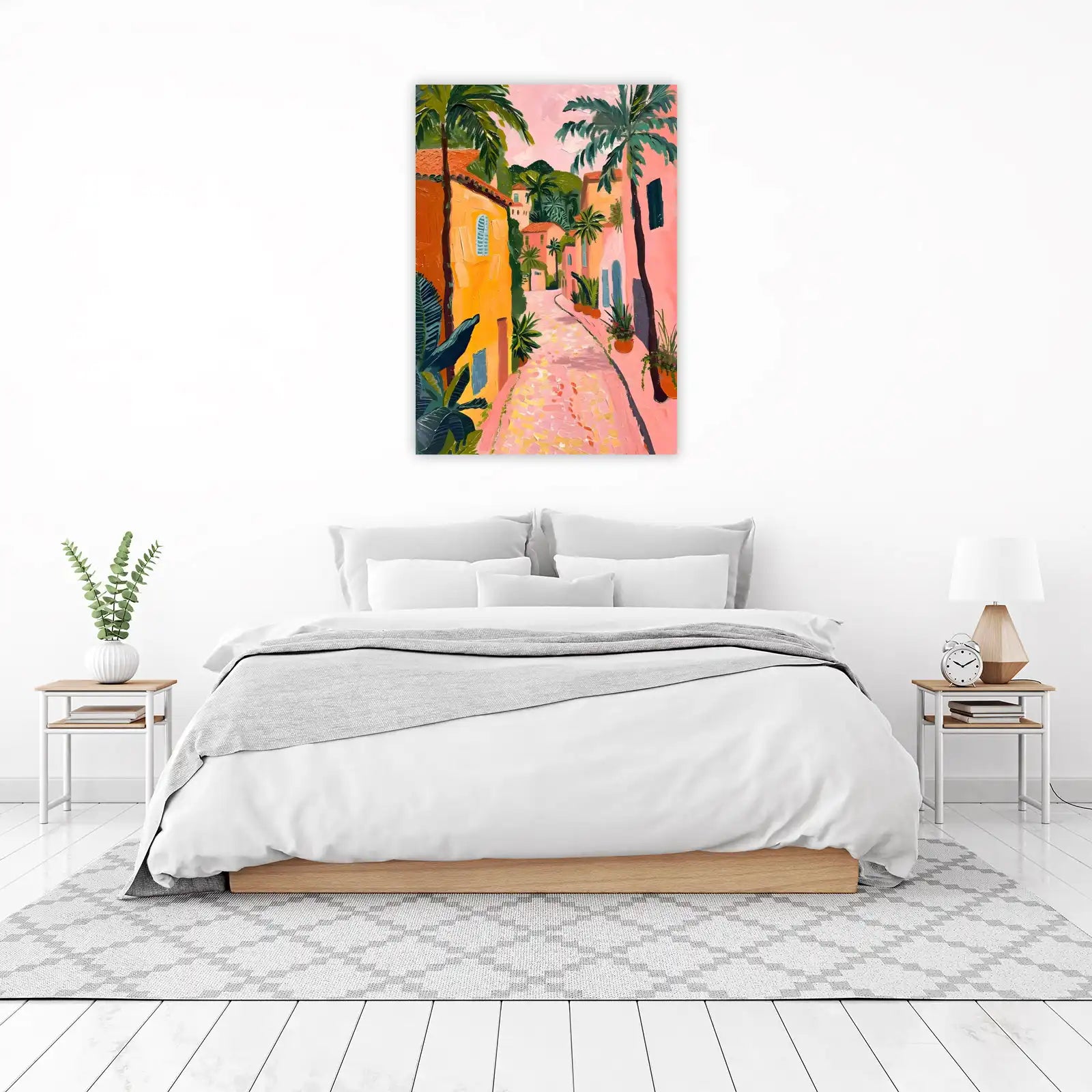 Vibrant Mediterranean Village Scene Wall Art